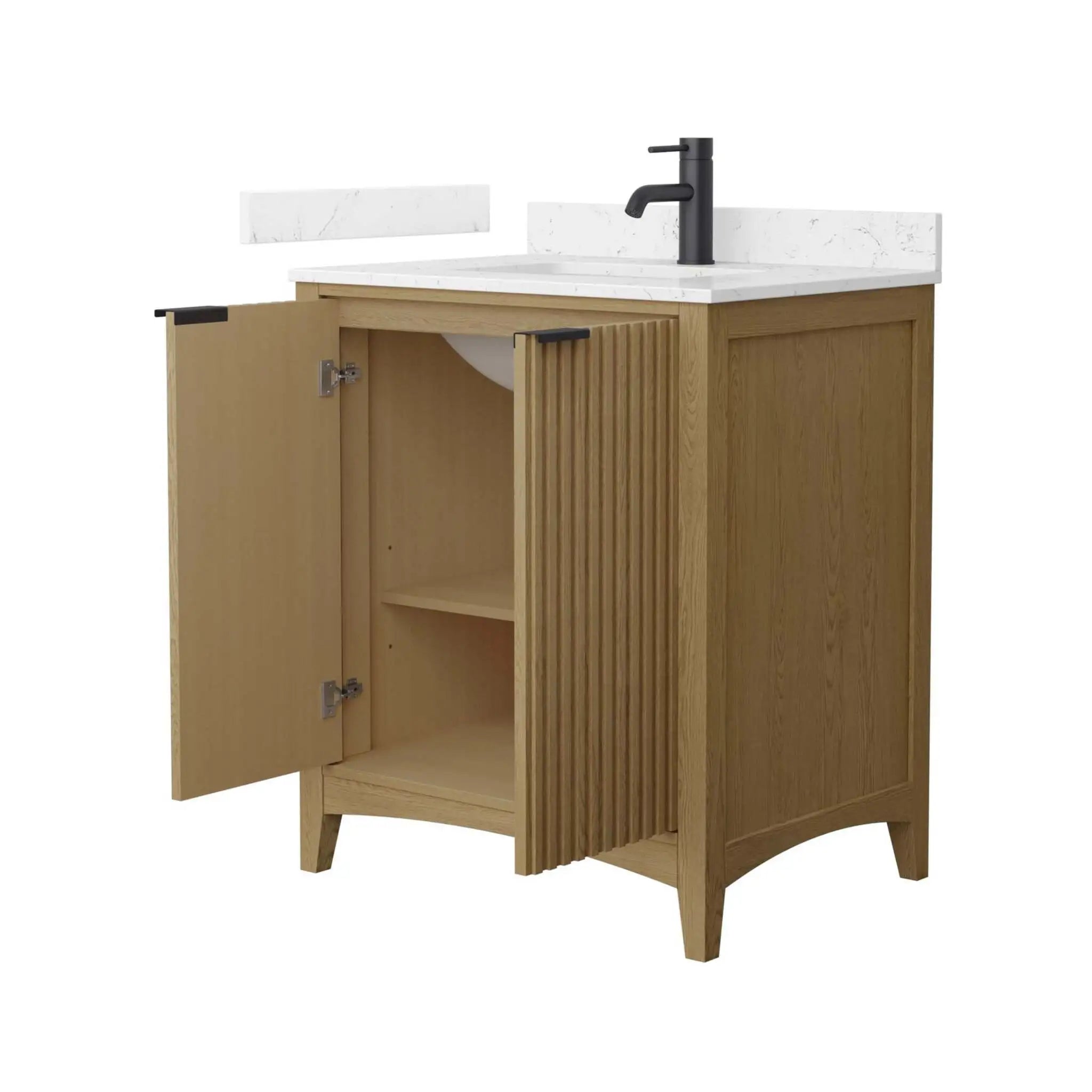 30" Palmilla Single Bathroom Vanity in Natural Oak with Matte Black Trim by Wyndham