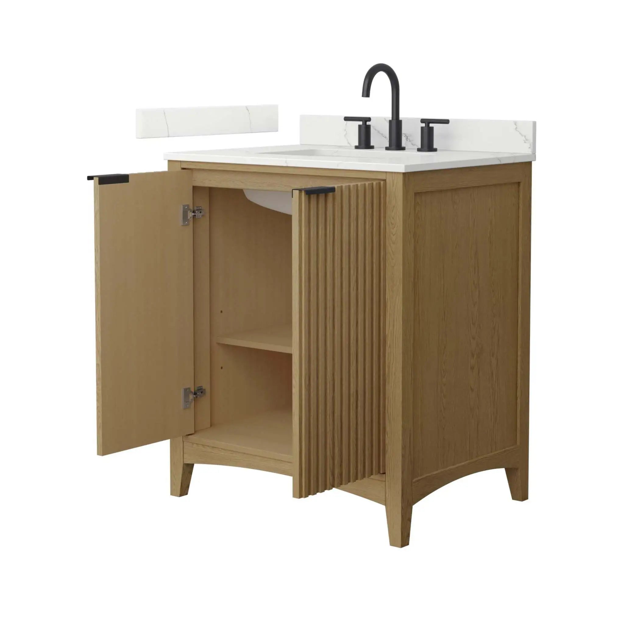 30" Palmilla Single Bathroom Vanity in Natural Oak with Matte Black Trim by Wyndham