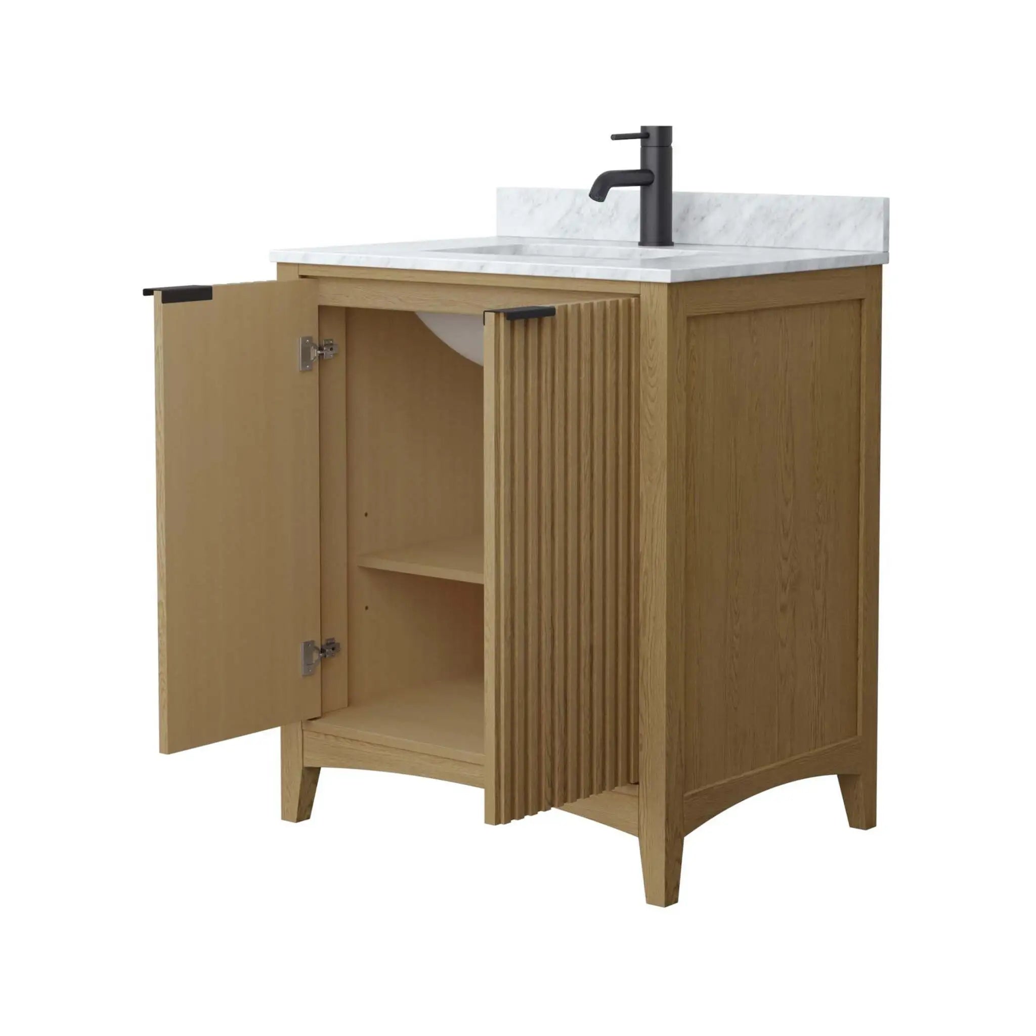 30" Palmilla Single Bathroom Vanity in Natural Oak with Matte Black Trim by Wyndham