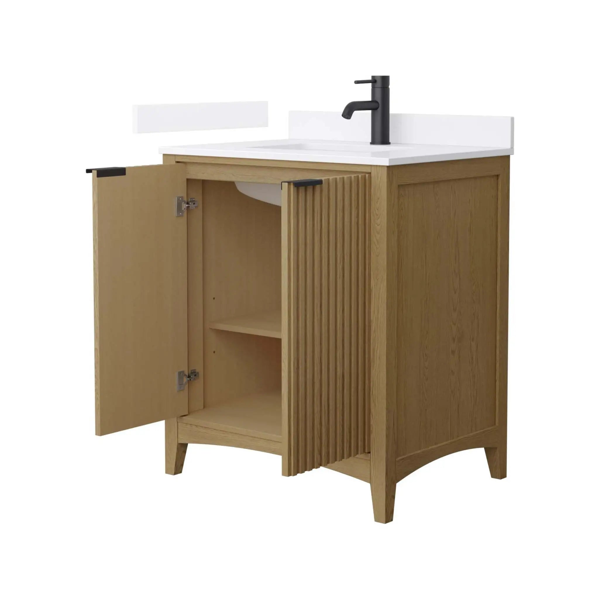 30" Palmilla Single Bathroom Vanity in Natural Oak with Matte Black Trim by Wyndham
