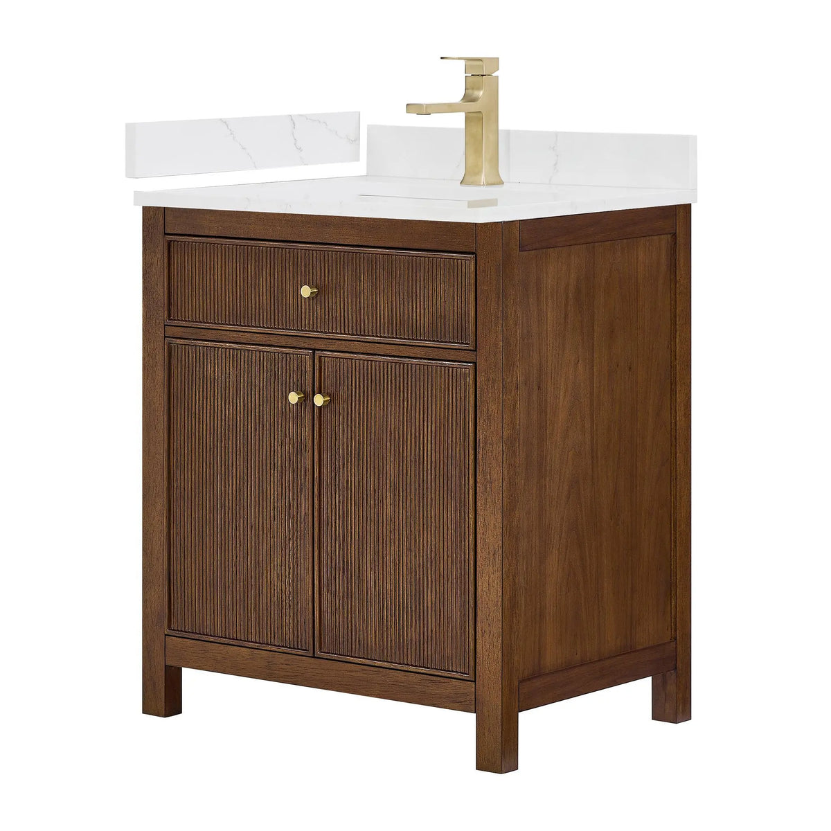 30" Pendry Single Bathroom Vanity Dark Walnut Brushed Gold Trim by wyndham View 9
