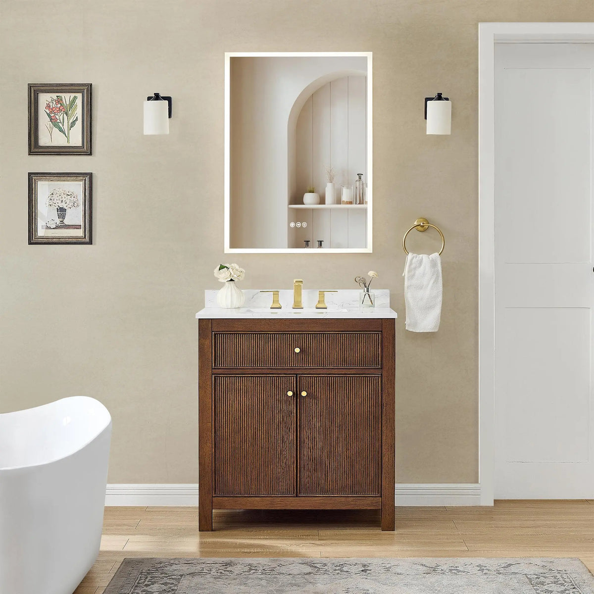 30" Pendry Single Bathroom Vanity Dark Walnut Brushed Gold Trim by wyndham View 26