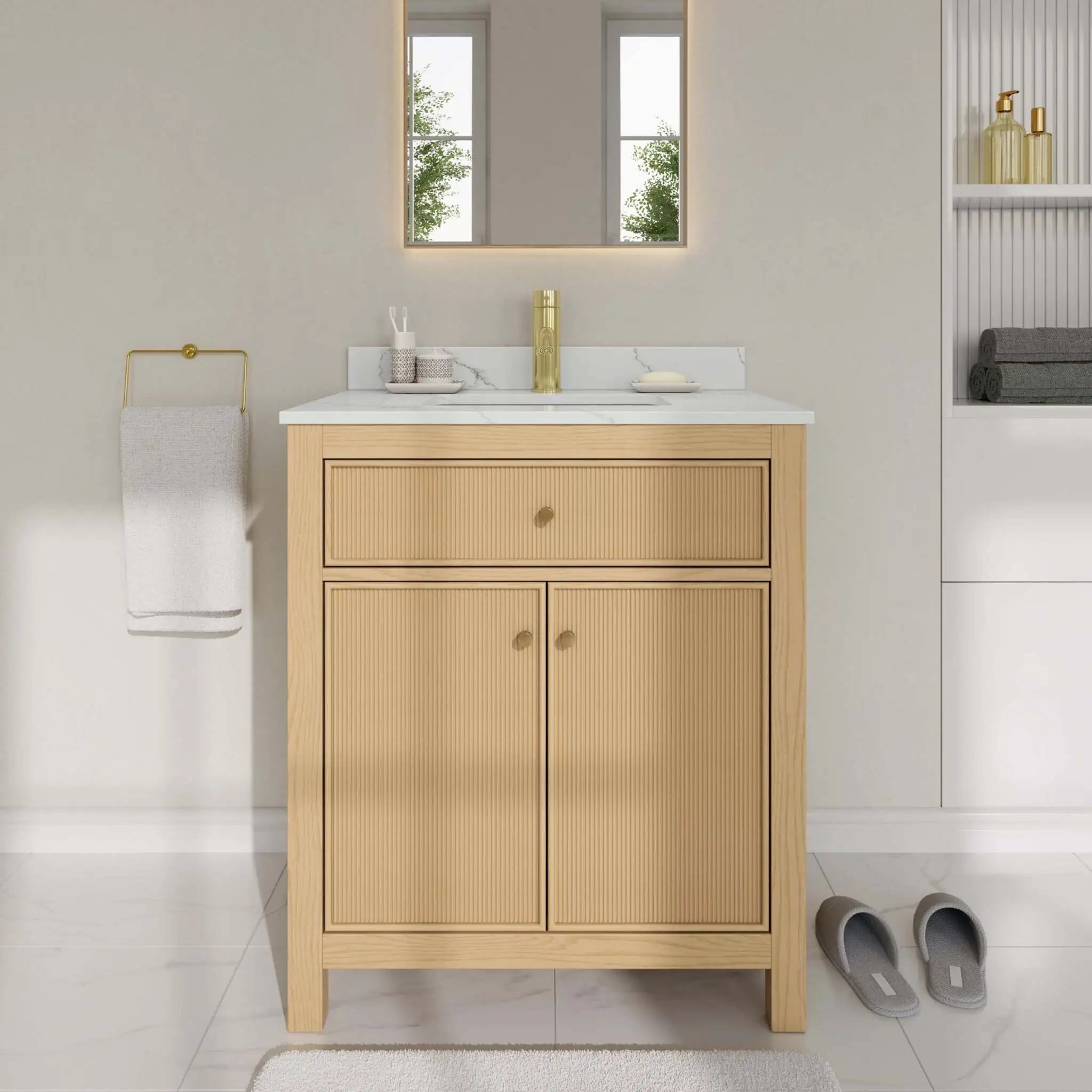 30" Pendry Single Bathroom Vanity in Tanned Oak with Brushed Gold Trim by Wyndham