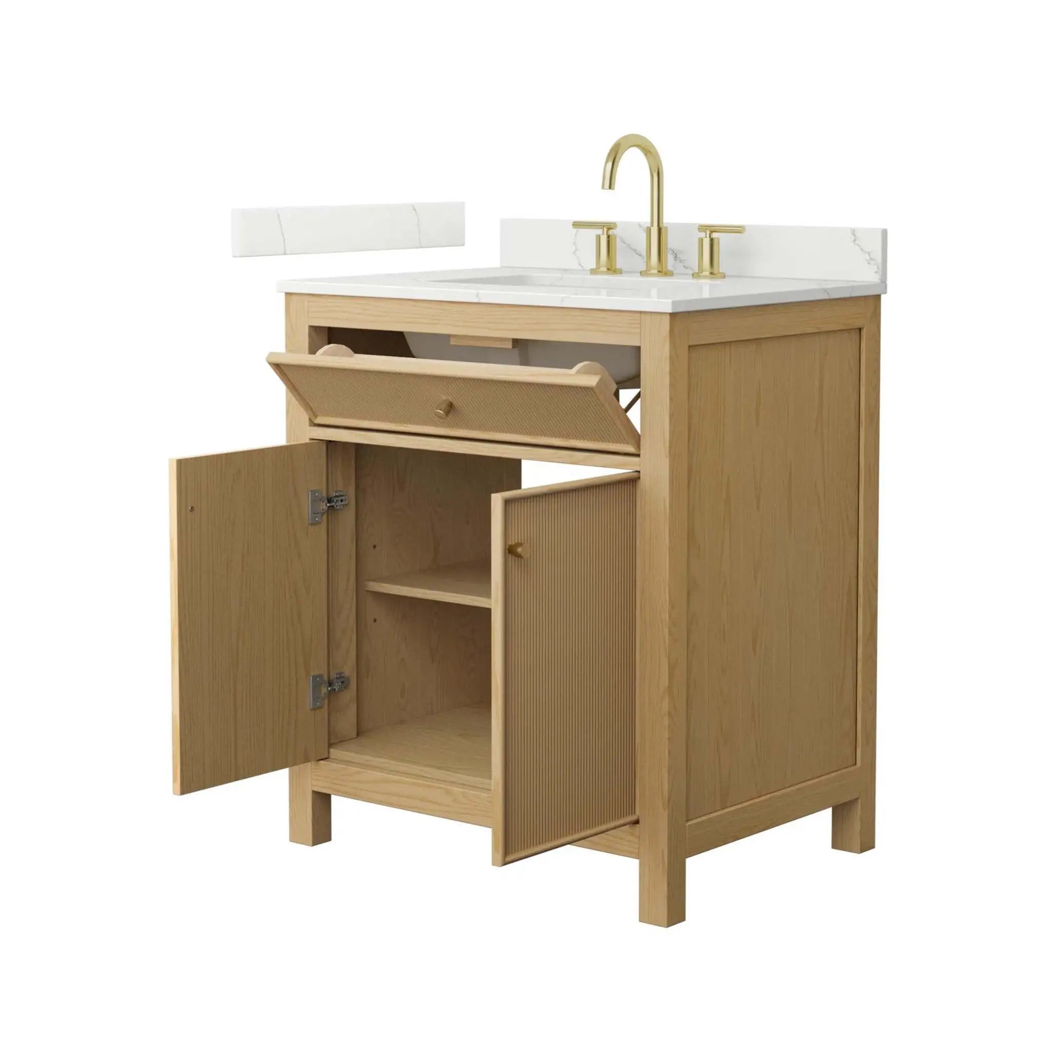 30" Pendry Single Bathroom Vanity in Tanned Oak with Brushed Gold Trim by Wyndham