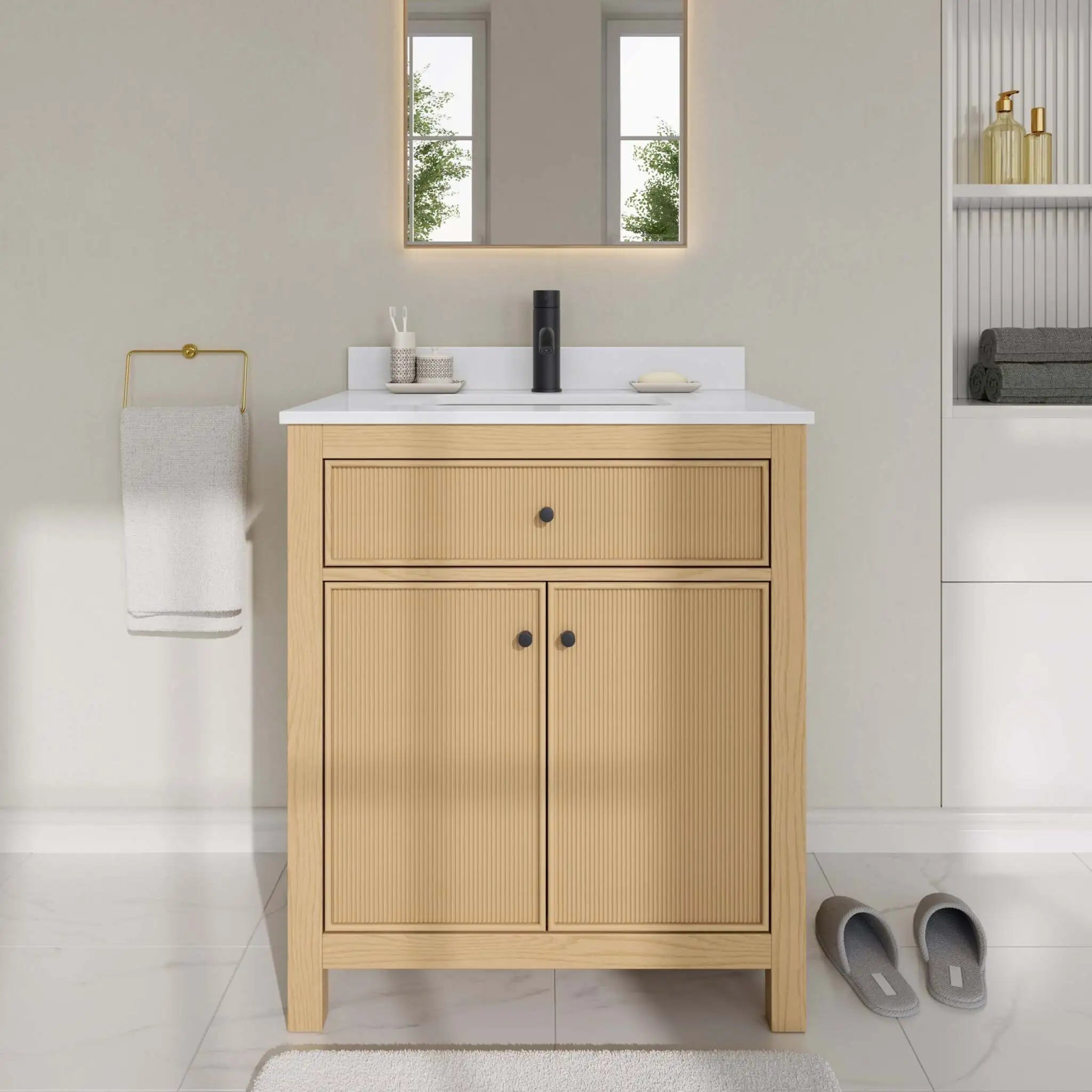 30" Pendry Single Bathroom Vanity in Tanned Oak with Matte Black Trim by Wyndham