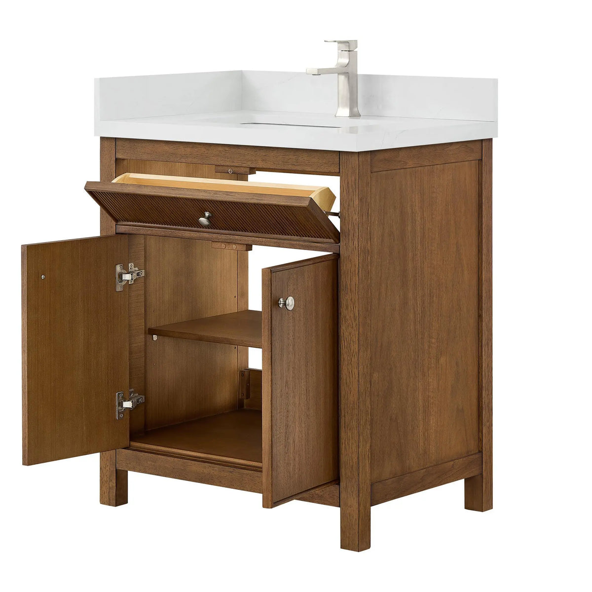 30" Rian Single Bathroom Vanity Toasted Walnut Brushed Nickel Trim by wyndham View 3