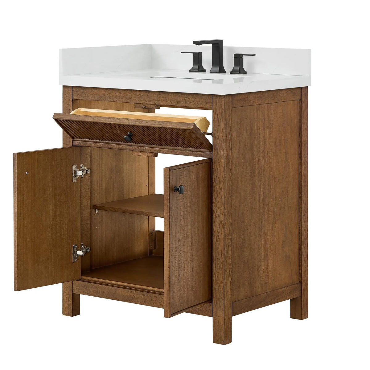 30" Rian Single Bathroom Vanity Toasted Walnut Matte Black Trim by wyndham View 7