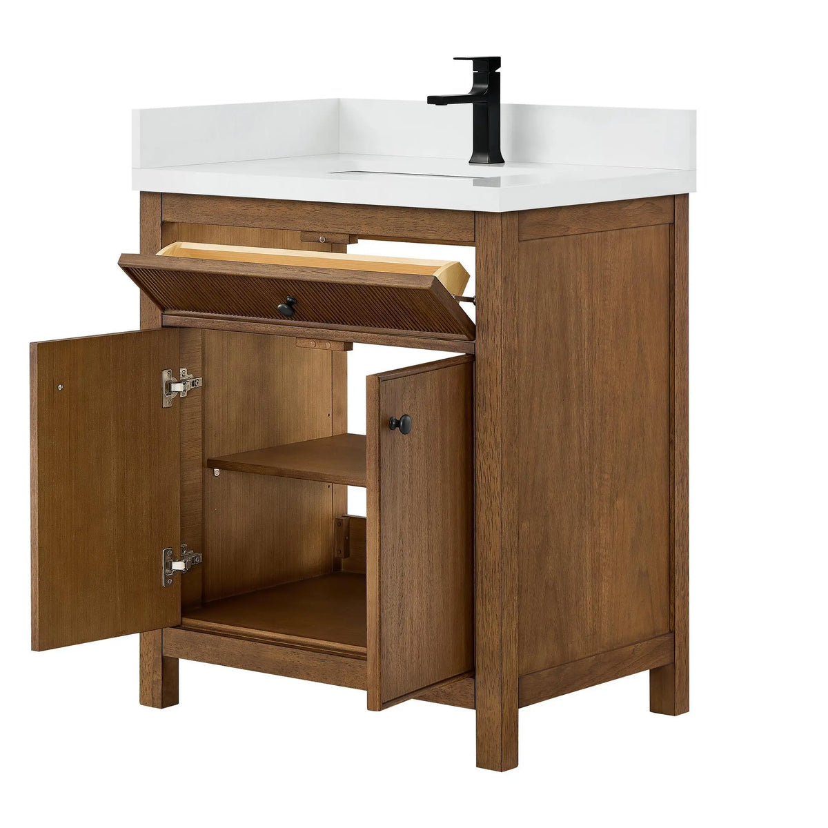 30" Rian Single Bathroom Vanity Toasted Walnut Matte Black Trim by wyndham View 11