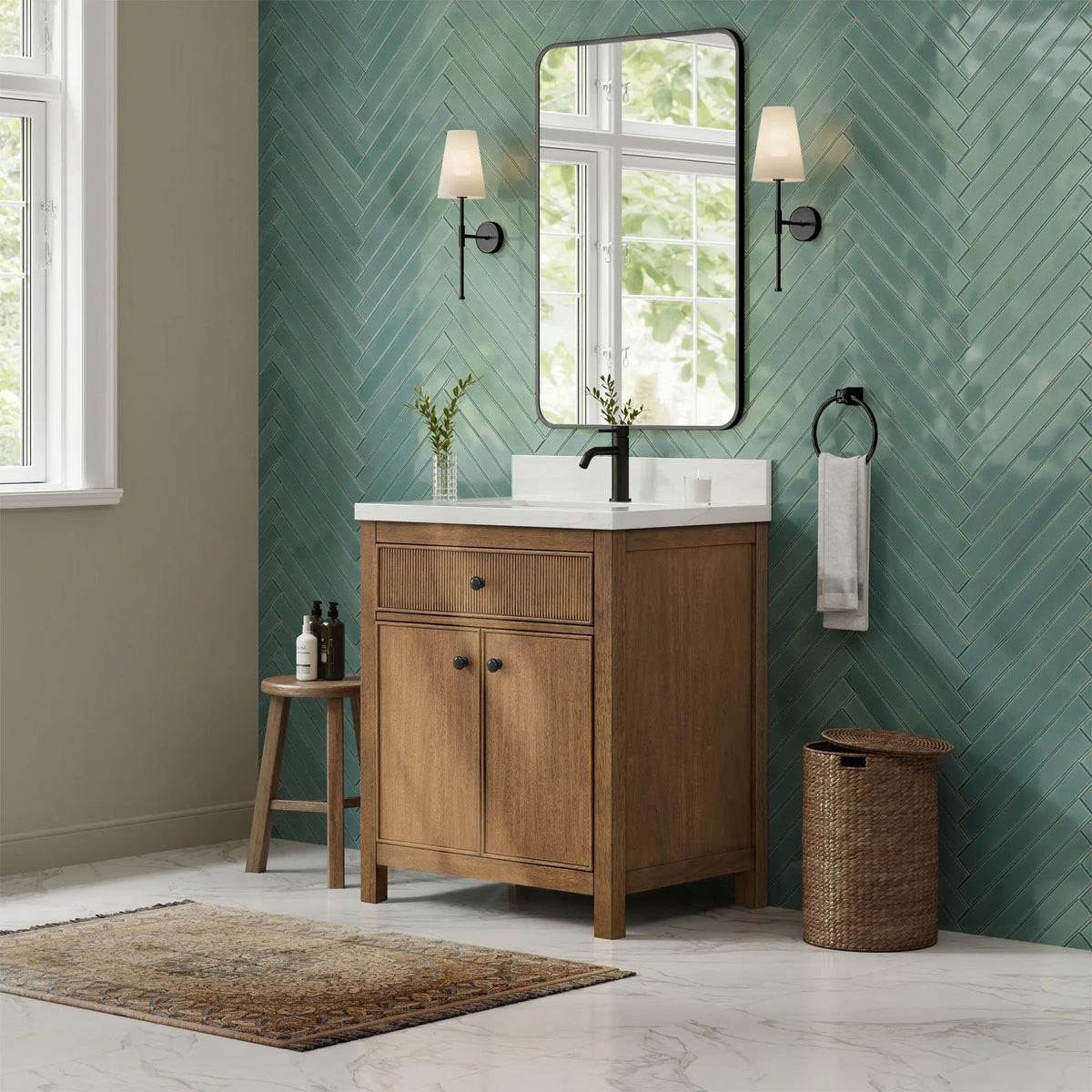 30" Rian Single Bathroom Vanity Toasted Walnut Matte Black Trim by wyndham View 4