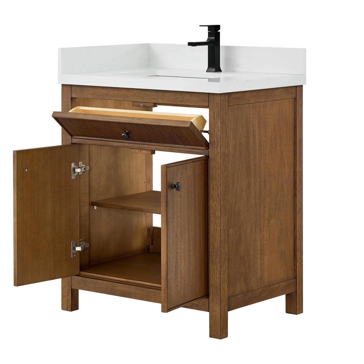 30" Rian Single Bathroom Vanity Toasted Walnut Matte Black Trim by wyndham View 3