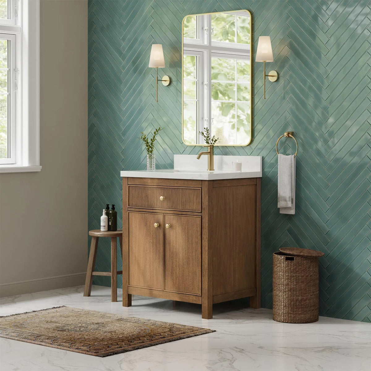30" Rian Single Bathroom Vanity Toasted Walnut Satin Bronze Trim by wyndham View 4