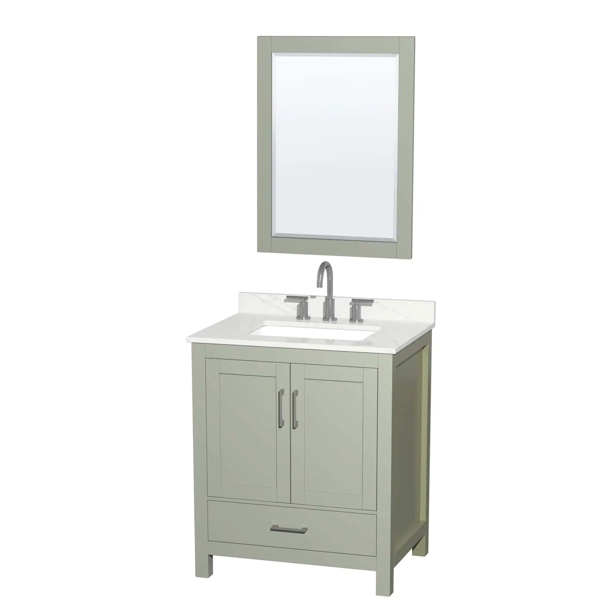 30" Sheffield 30 inch Single Bathroom Vanity in Light Green with Brushed Nickel Trim & 24" Mirror by Wyndham