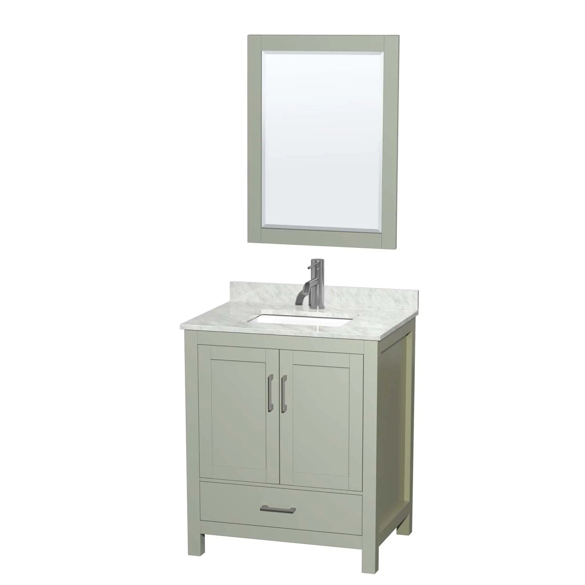 30" Sheffield 30 inch Single Bathroom Vanity in Light Green with Brushed Nickel Trim & 24" Mirror by Wyndham