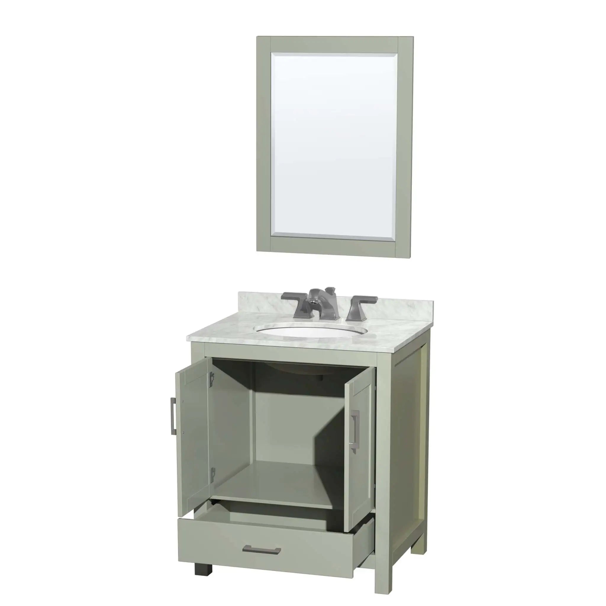 30" Sheffield 30 inch Single Bathroom Vanity in Light Green with Brushed Nickel Trim & 24" Mirror by Wyndham