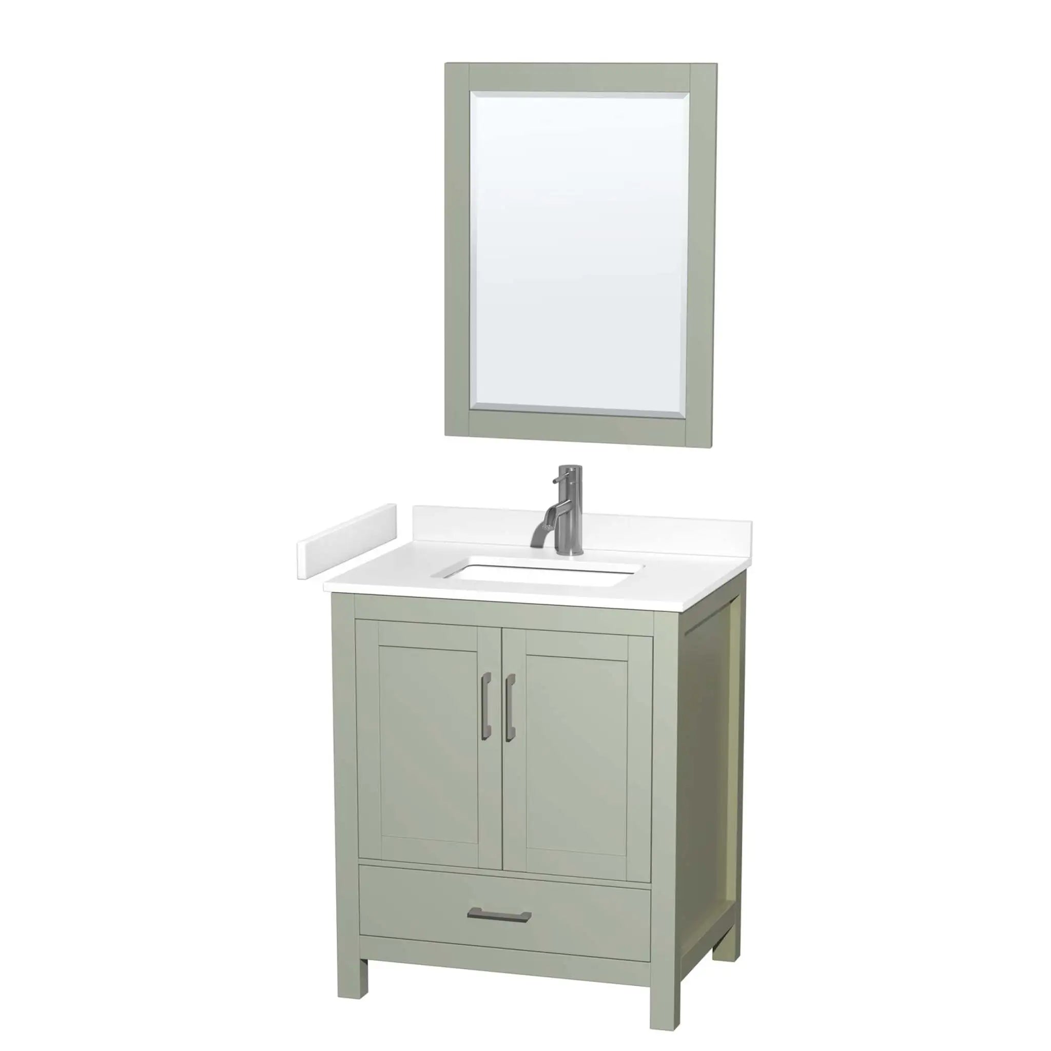 30" Sheffield 30 inch Single Bathroom Vanity in Light Green with Brushed Nickel Trim & 24" Mirror by Wyndham