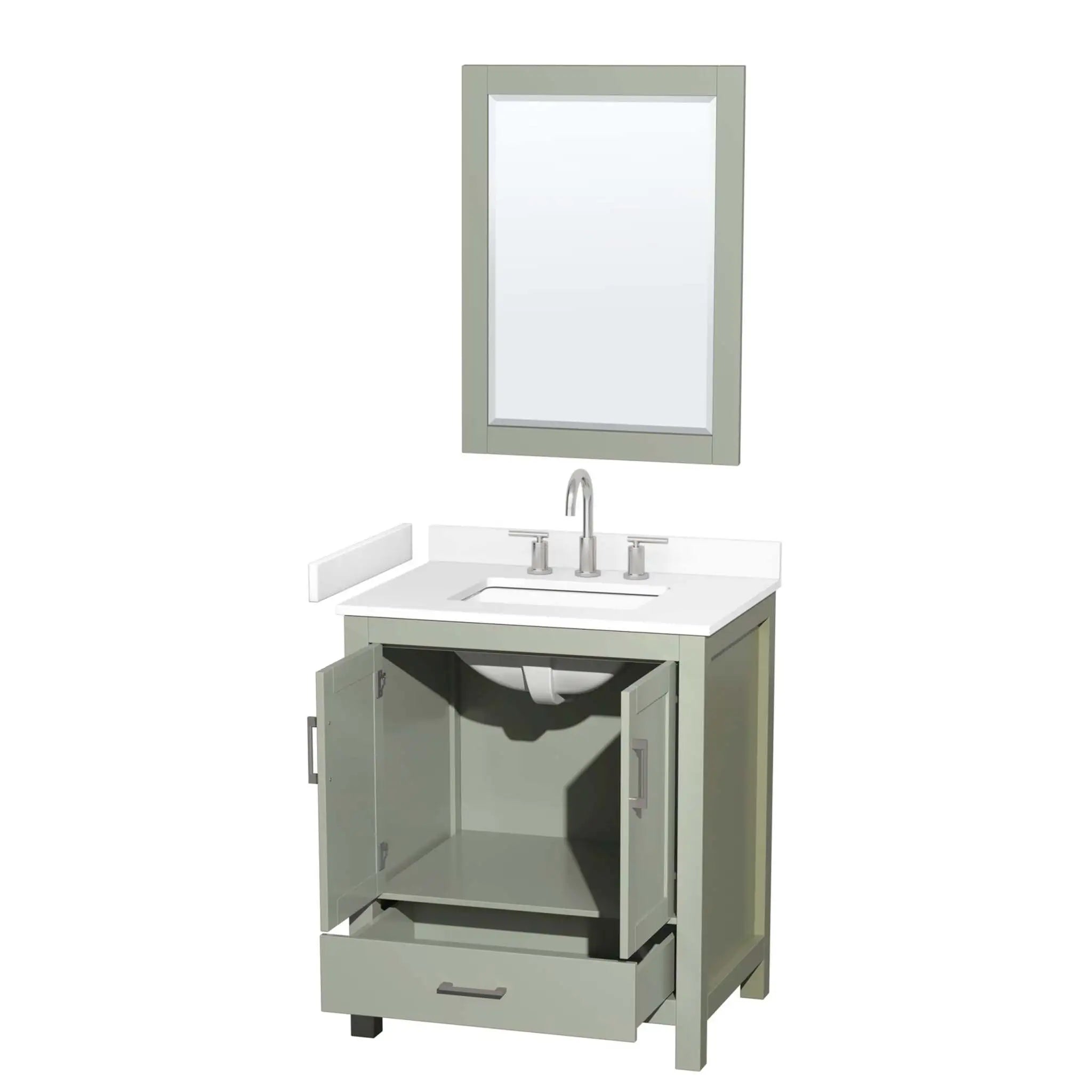 30" Sheffield 30 inch Single Bathroom Vanity in Light Green with Brushed Nickel Trim & 24" Mirror by Wyndham