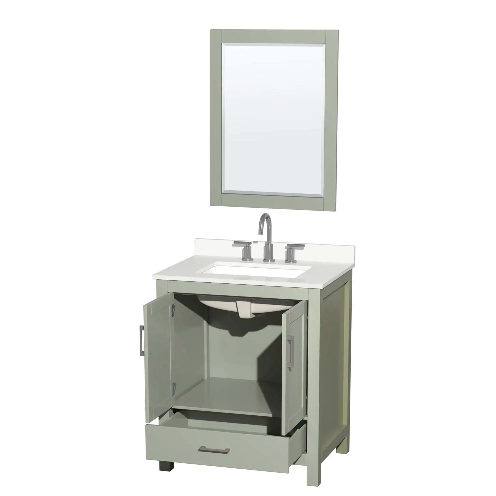 30" Sheffield 30 inch Single Bathroom Vanity in Light Green with Brushed Nickel Trim & 24" Mirror by Wyndham