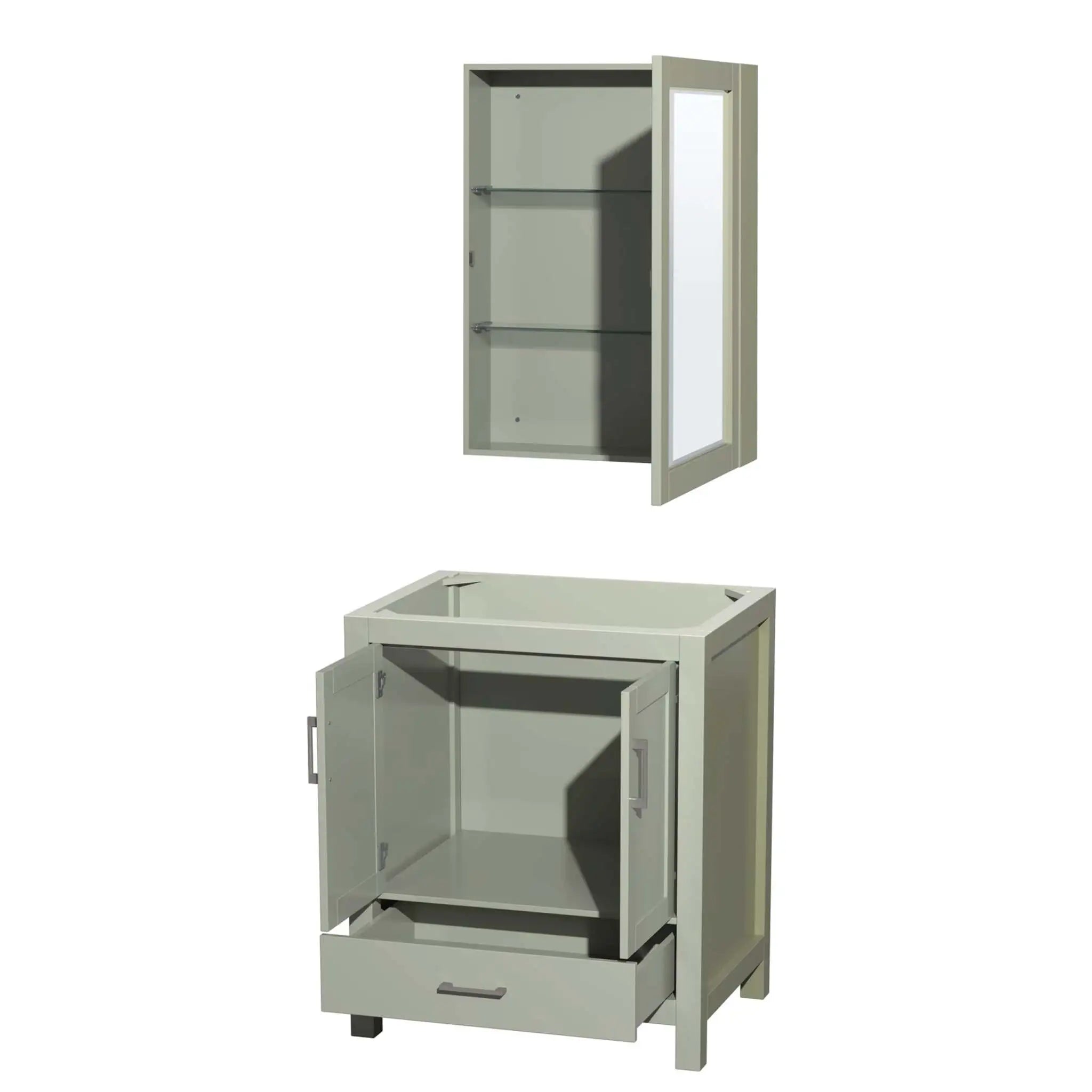 30" Sheffield 30 inch Single Bathroom Vanity in Light Green with Brushed Nickel Trim & Medicine Cabinet by Wyndham