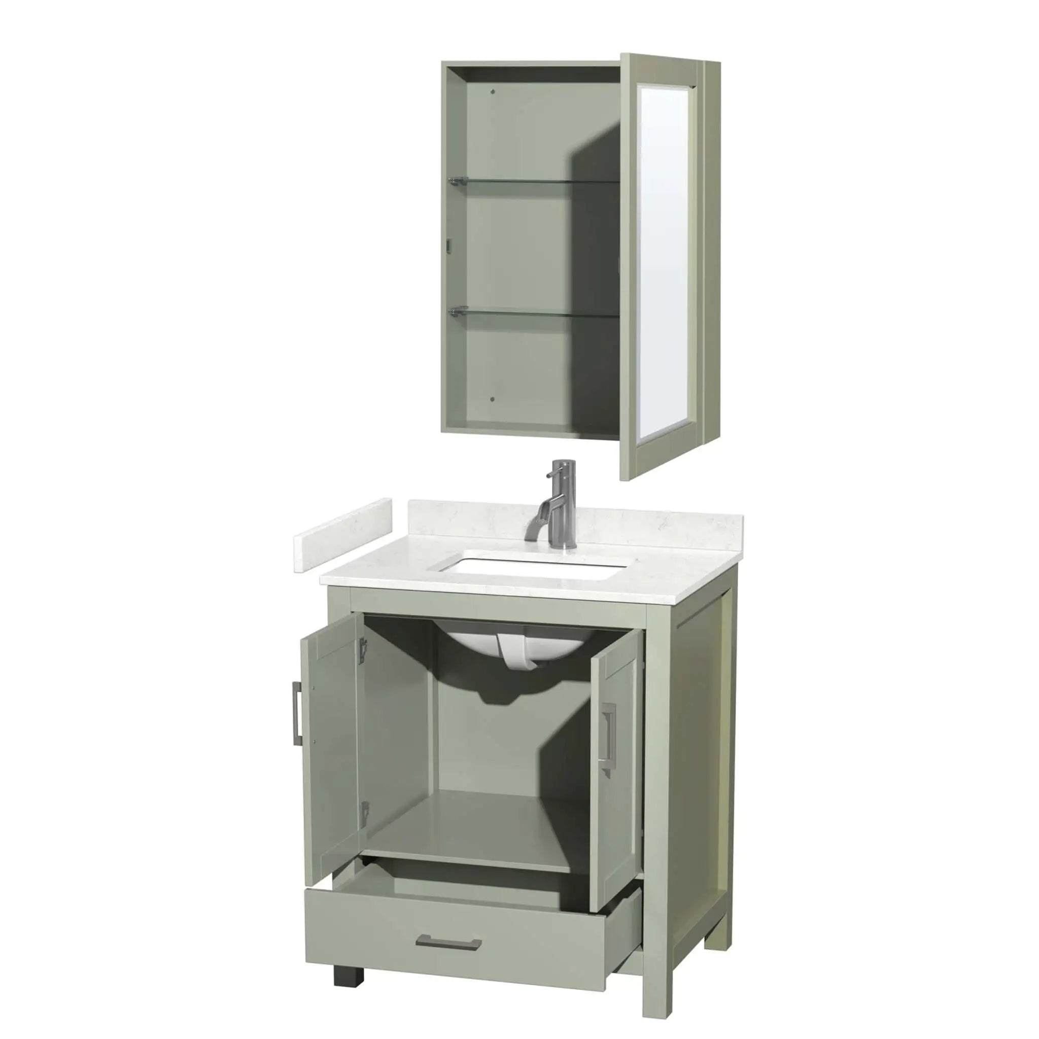 30" Sheffield 30 inch Single Bathroom Vanity in Light Green with Brushed Nickel Trim & Medicine Cabinet by Wyndham