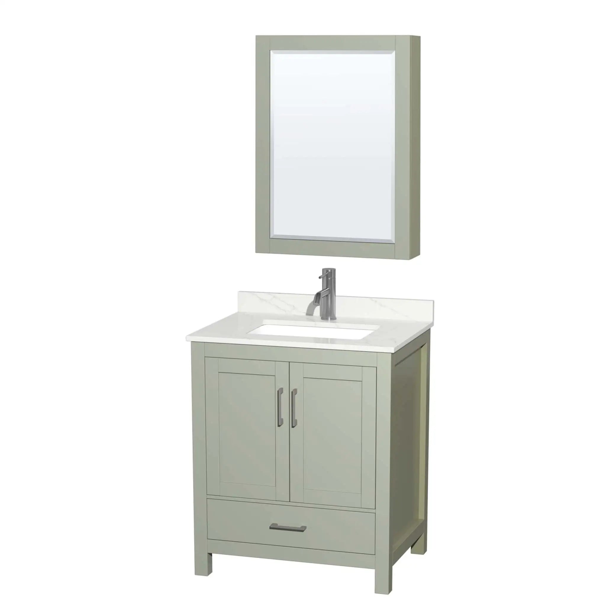30" Sheffield 30 inch Single Bathroom Vanity in Light Green with Brushed Nickel Trim & Medicine Cabinet by Wyndham