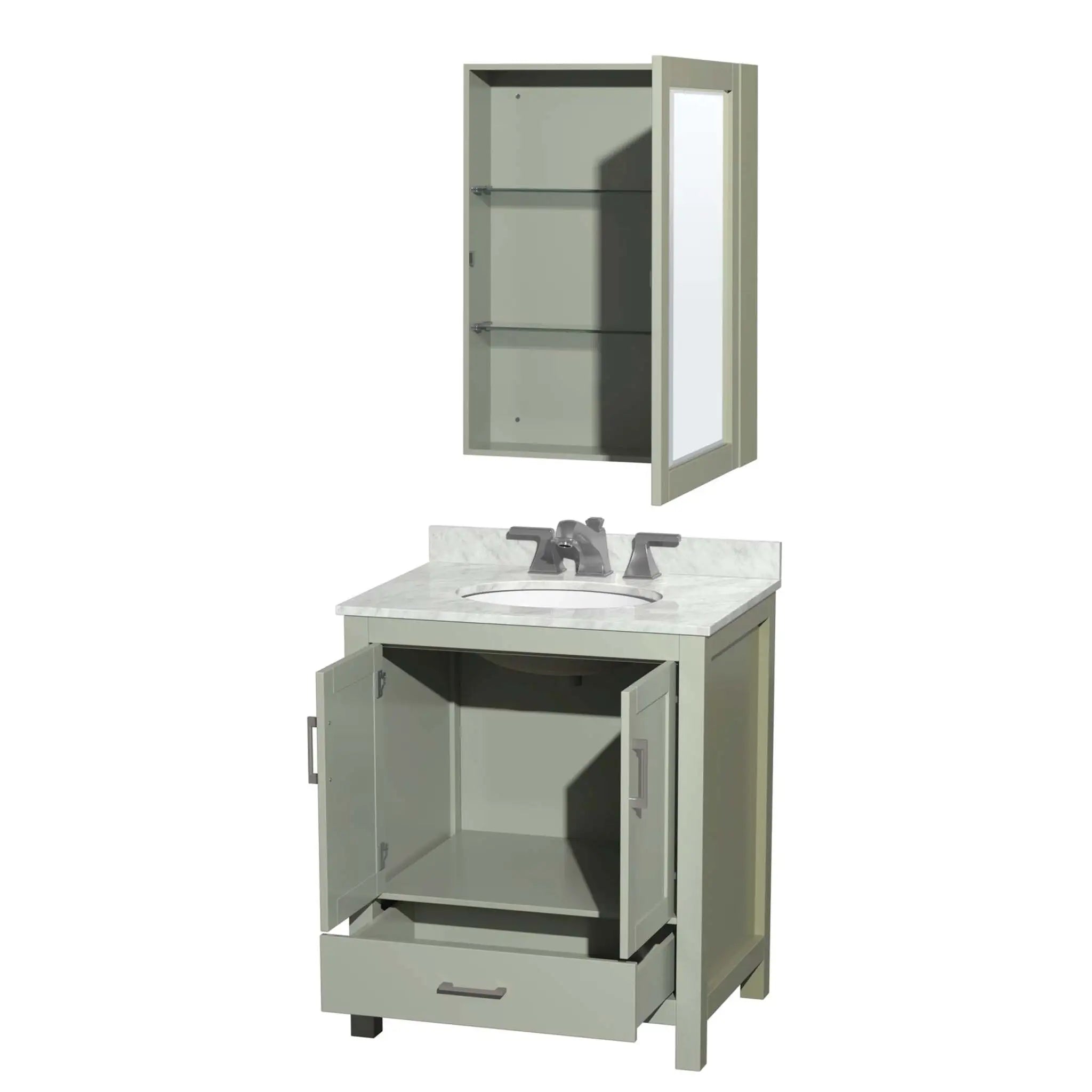 30" Sheffield 30 inch Single Bathroom Vanity in Light Green with Brushed Nickel Trim & Medicine Cabinet by Wyndham