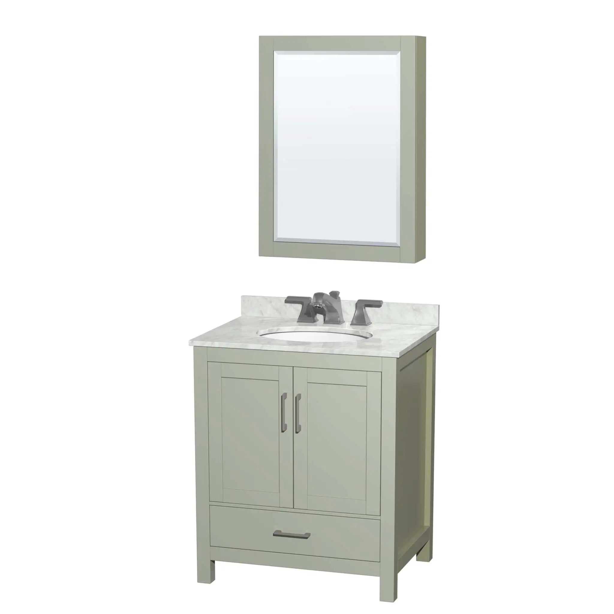 30" Sheffield 30 inch Single Bathroom Vanity in Light Green with Brushed Nickel Trim & Medicine Cabinet by Wyndham