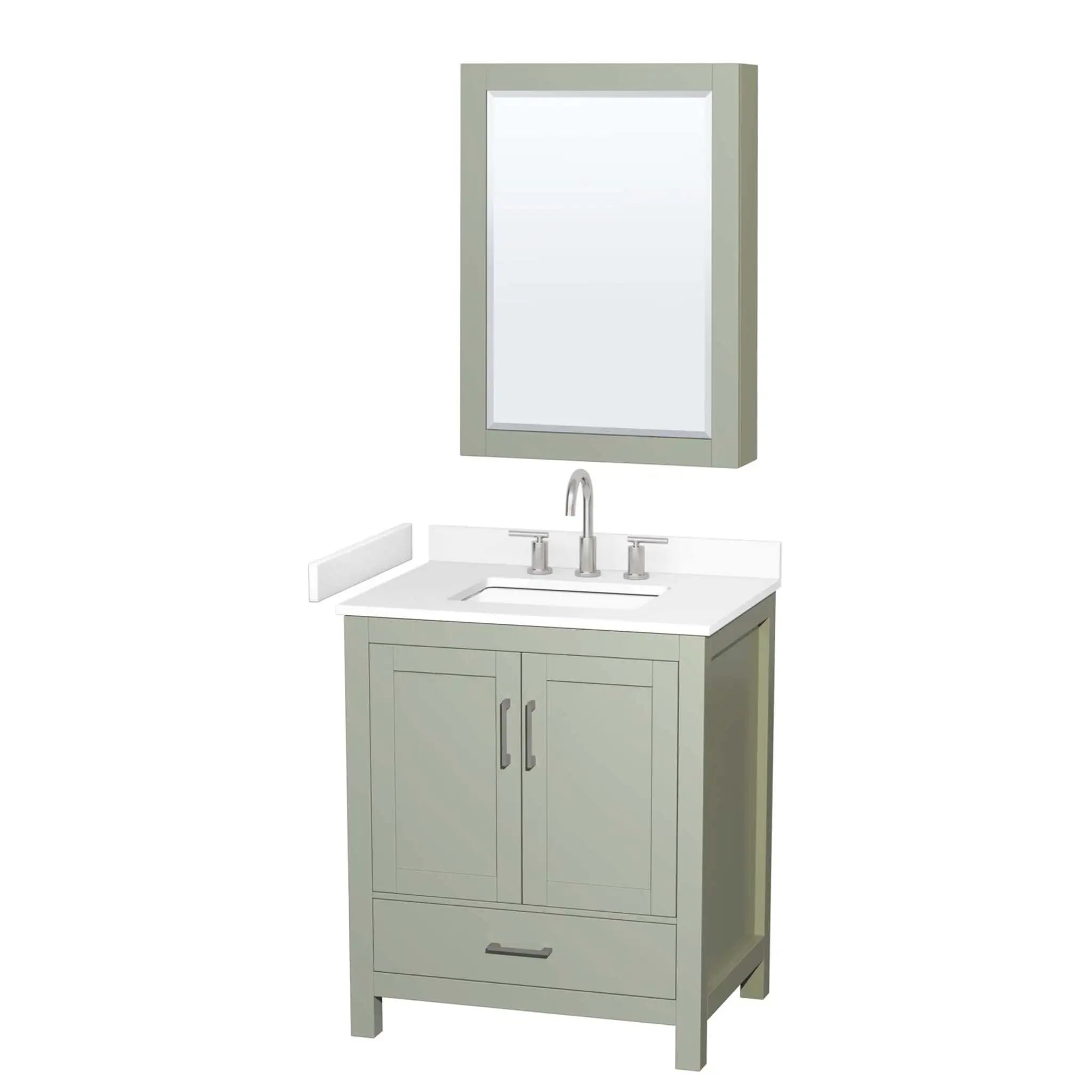 30" Sheffield 30 inch Single Bathroom Vanity in Light Green with Brushed Nickel Trim & Medicine Cabinet by Wyndham