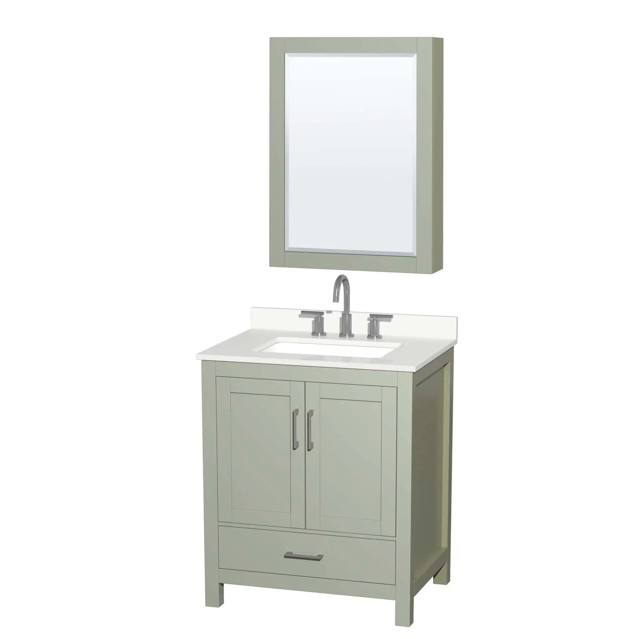 30" Sheffield 30 inch Single Bathroom Vanity in Light Green with Brushed Nickel Trim & Medicine Cabinet by Wyndham