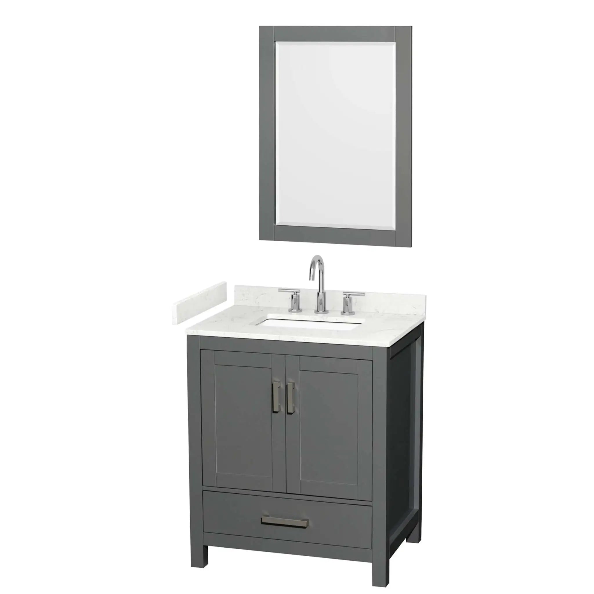 30" Sheffield Single Bathroom Vanity in Dark Gray with Brushed Chrome Trim & 24" Mirror by Wyndham