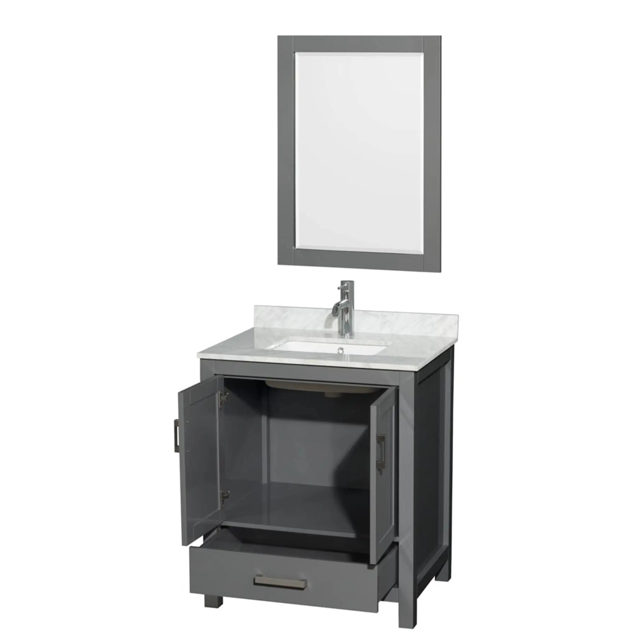 30" Sheffield Single Bathroom Vanity in Dark Gray with Brushed Chrome Trim & 24" Mirror by Wyndham