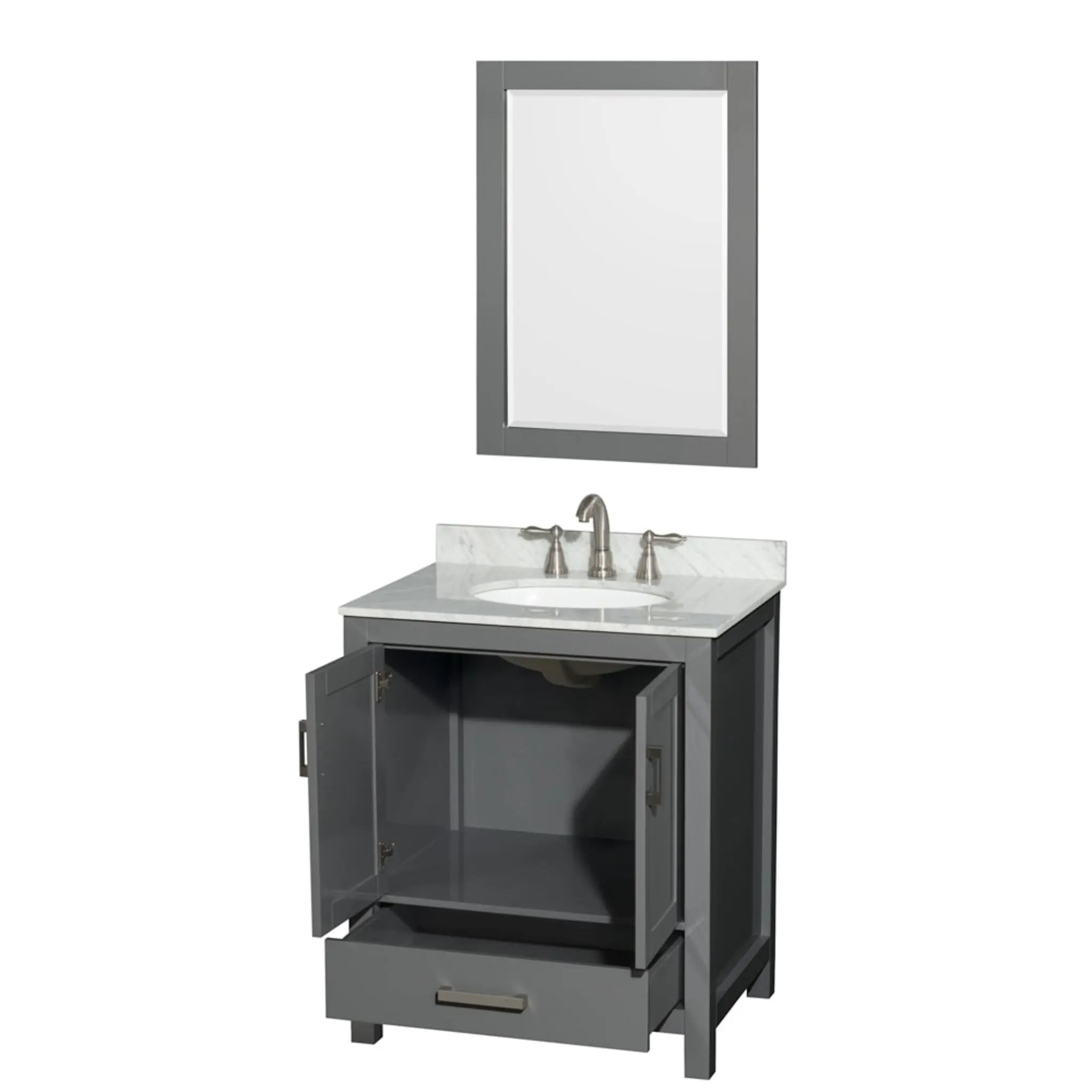 30" Sheffield Single Bathroom Vanity in Dark Gray with Brushed Chrome Trim & 24" Mirror by Wyndham