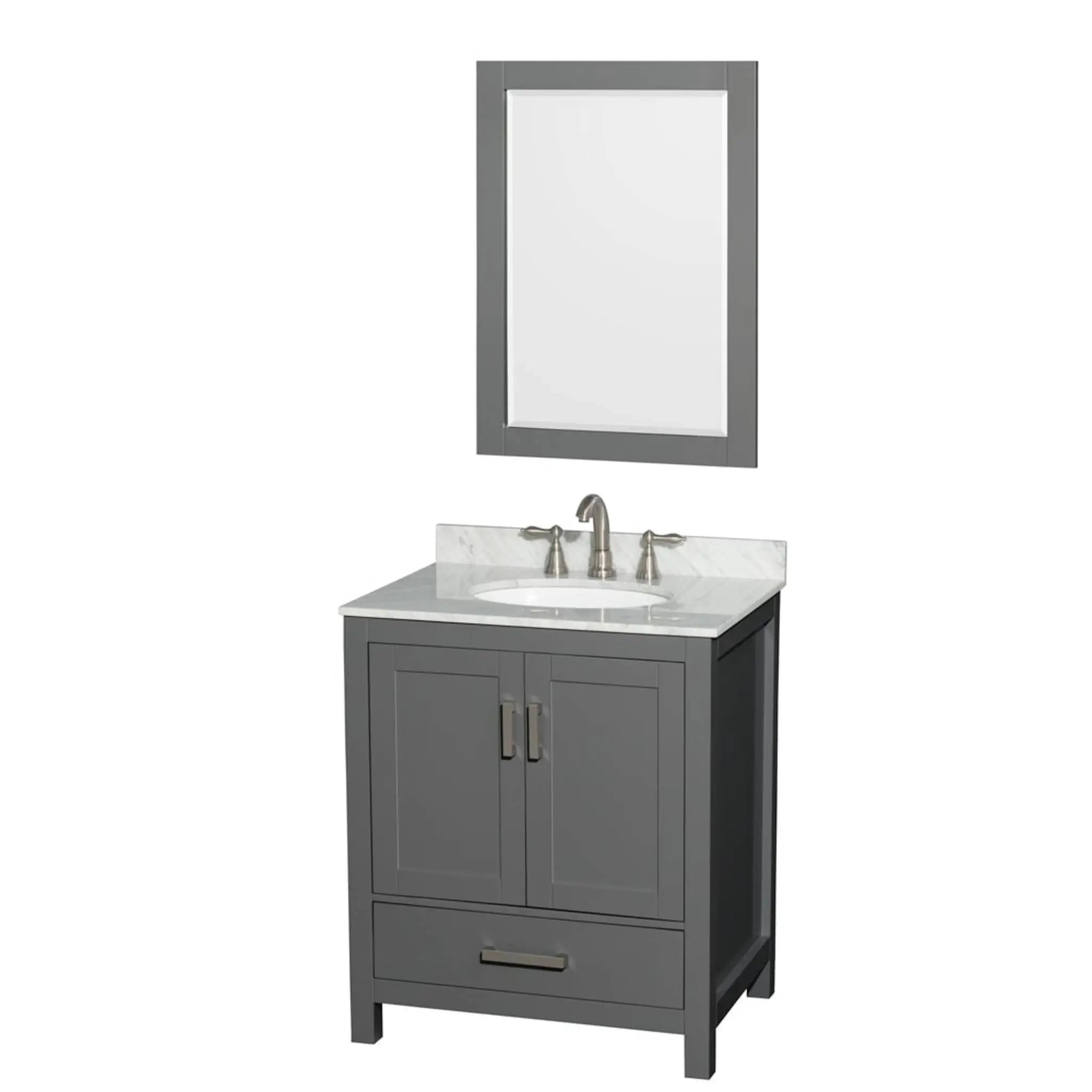 30" Sheffield Single Bathroom Vanity in Dark Gray with Brushed Chrome Trim & 24" Mirror by Wyndham