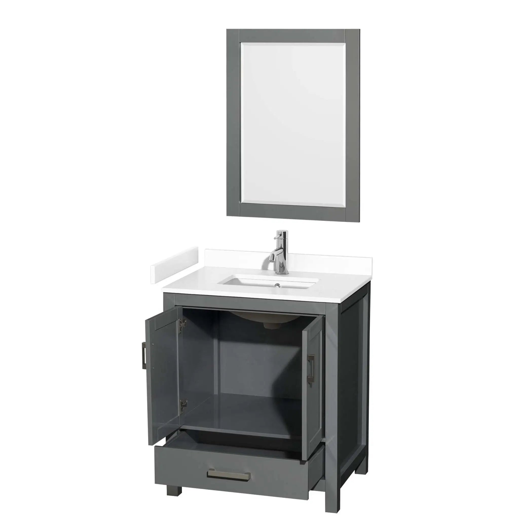30" Sheffield Single Bathroom Vanity in Dark Gray with Brushed Chrome Trim & 24" Mirror by Wyndham