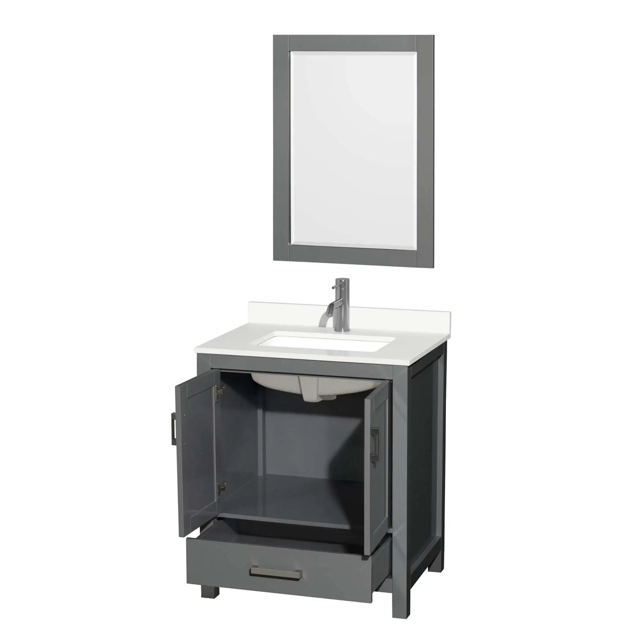 30" Sheffield Single Bathroom Vanity in Dark Gray with Brushed Chrome Trim & 24" Mirror by Wyndham