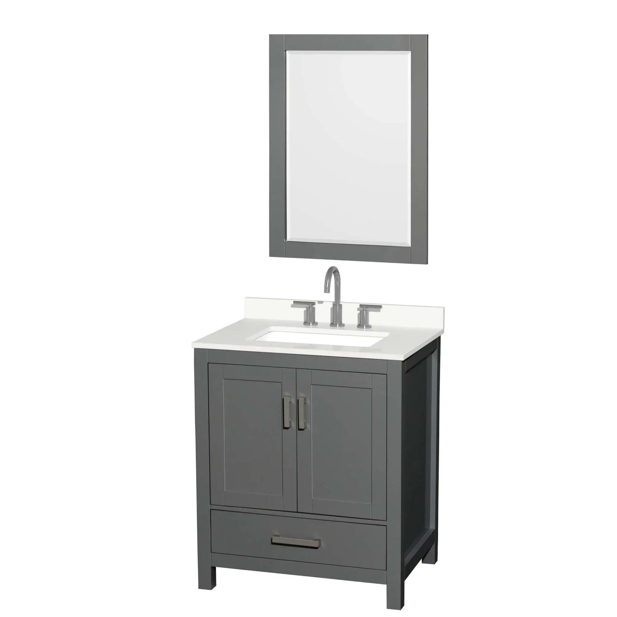 30" Sheffield Single Bathroom Vanity in Dark Gray with Brushed Chrome Trim & 24" Mirror by Wyndham