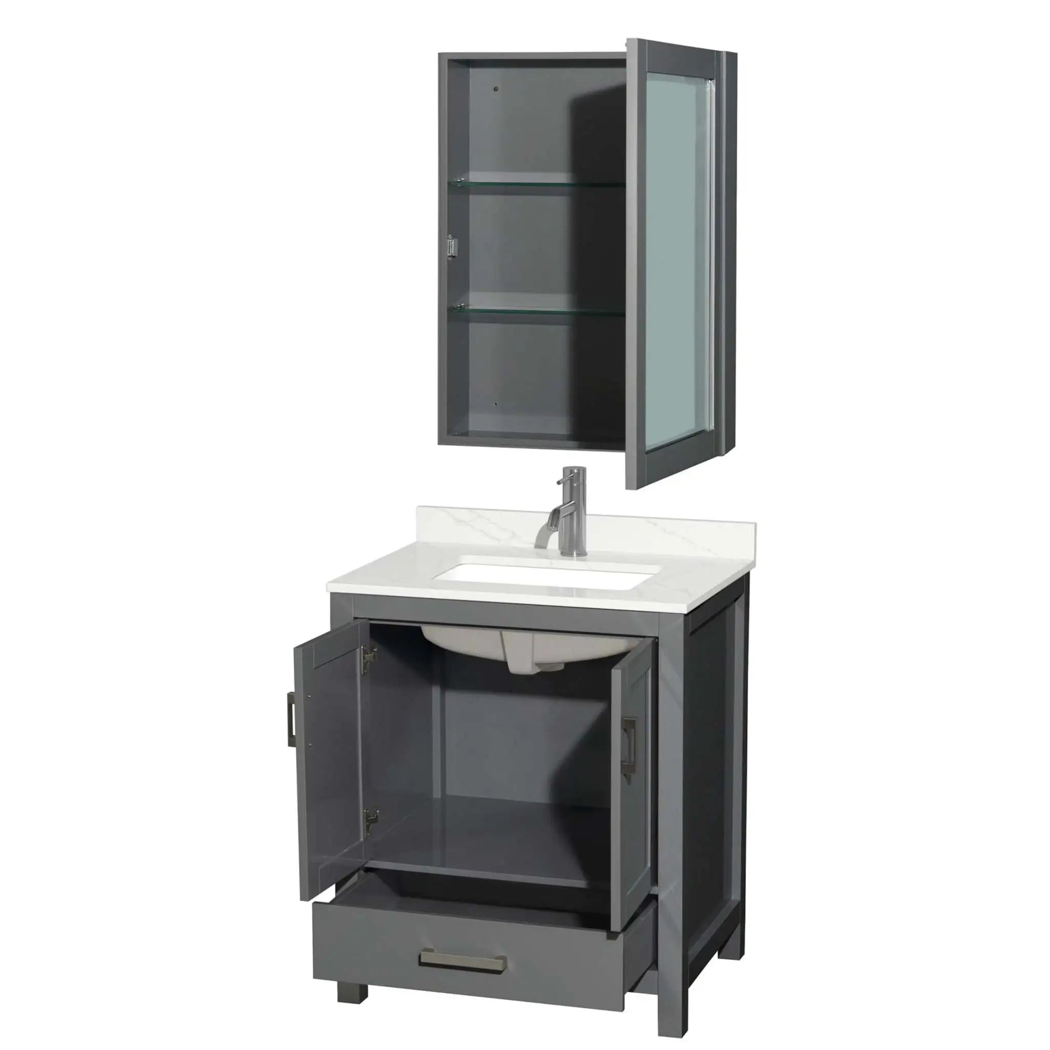 30" Sheffield Single Bathroom Vanity in Dark Gray with Brushed Chrome Trim & Medicine Cabinet by Wyndham