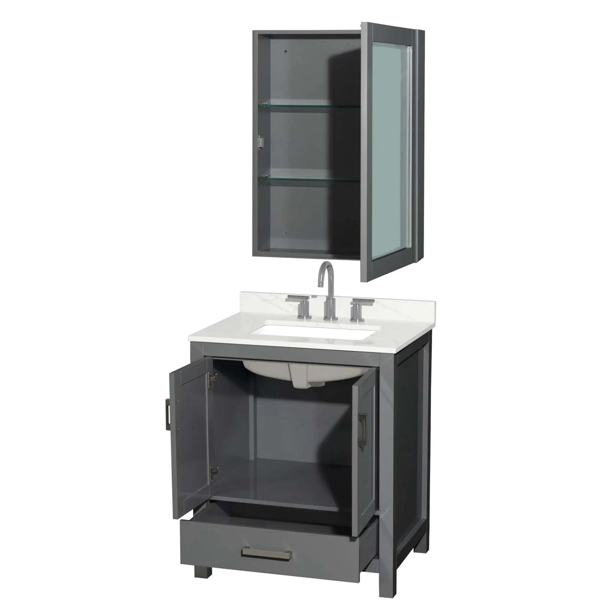 30" Sheffield Single Bathroom Vanity in Dark Gray with Brushed Chrome Trim & Medicine Cabinet by Wyndham
