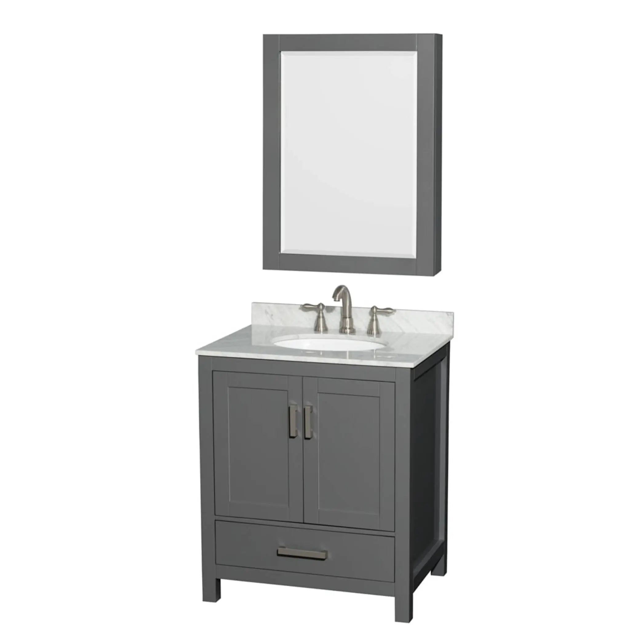 30" Sheffield Single Bathroom Vanity in Dark Gray with Brushed Chrome Trim & Medicine Cabinet by Wyndham