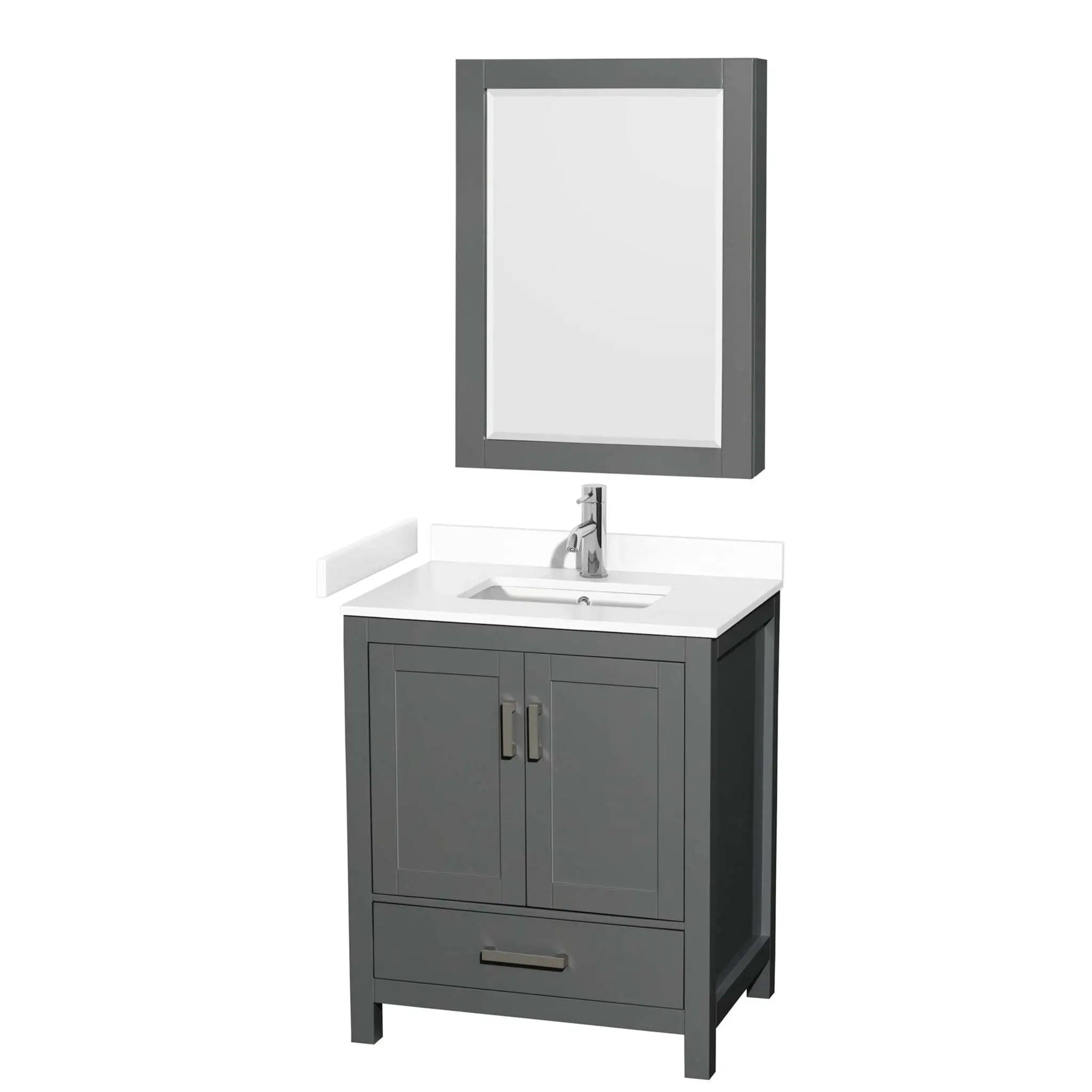 30" Sheffield Single Bathroom Vanity in Dark Gray with Brushed Chrome Trim & Medicine Cabinet by Wyndham