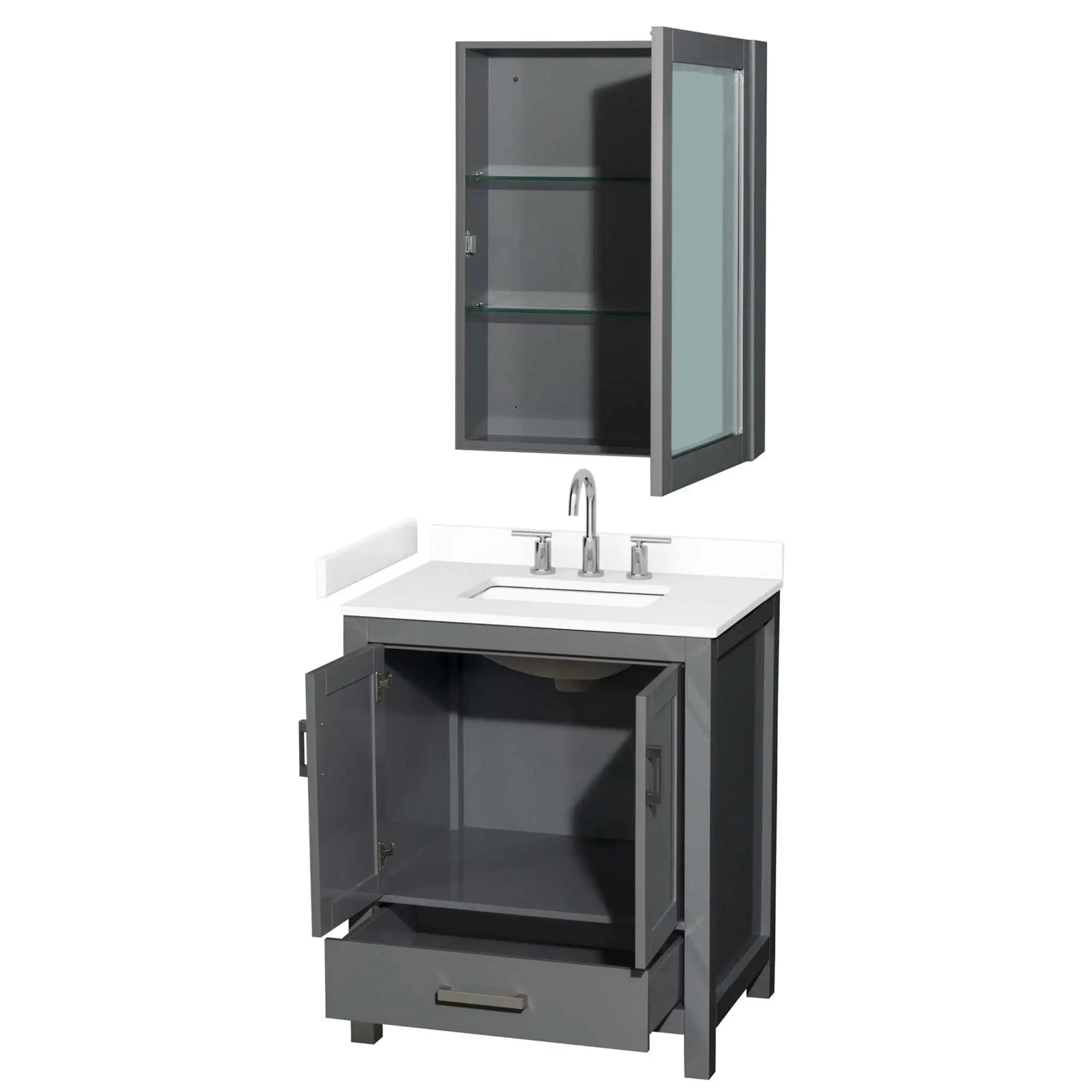 30" Sheffield Single Bathroom Vanity in Dark Gray with Brushed Chrome Trim & Medicine Cabinet by Wyndham