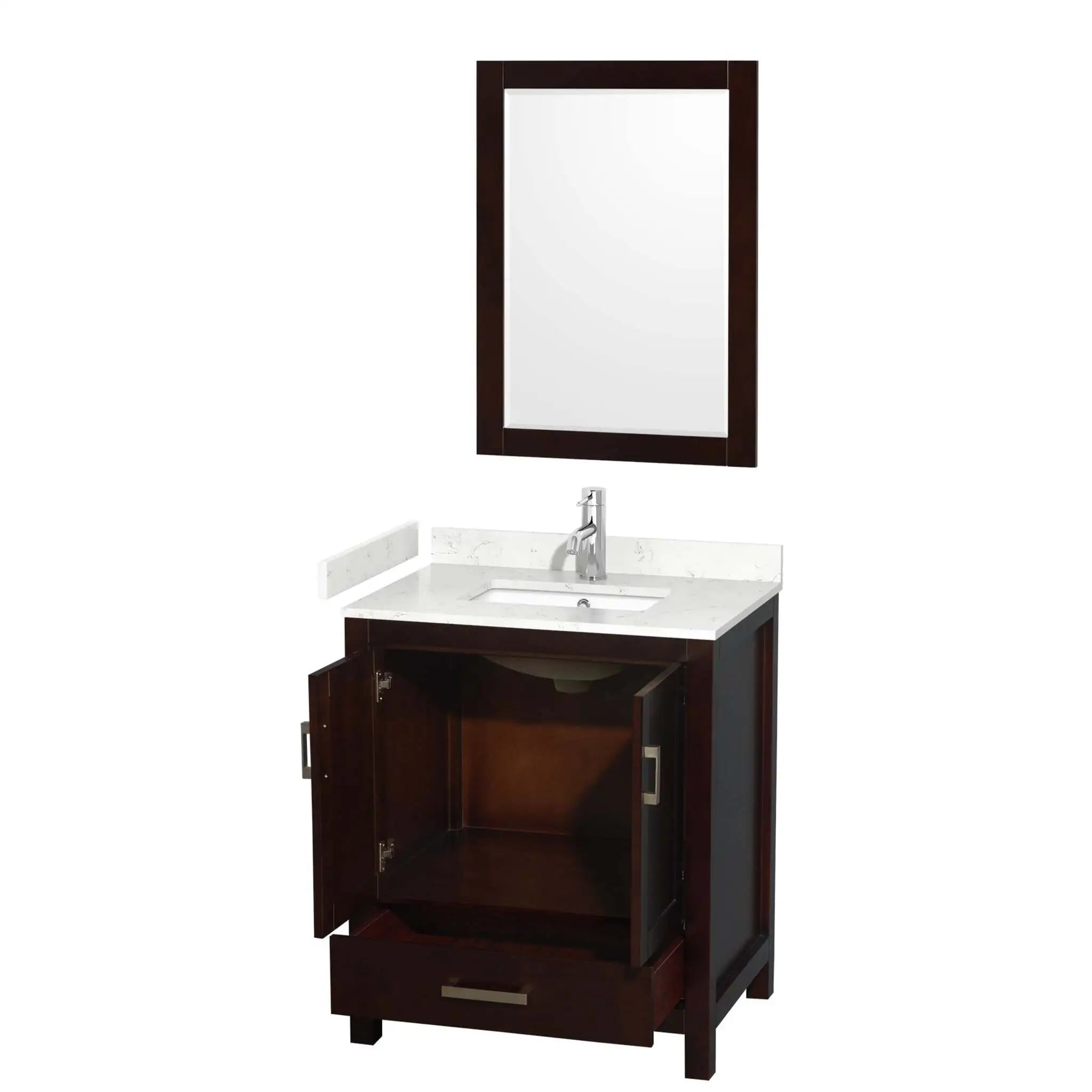 30" Sheffield Single Bathroom Vanity in Espresso with Brushed Chrome Trim & 24" Mirror by Wyndham