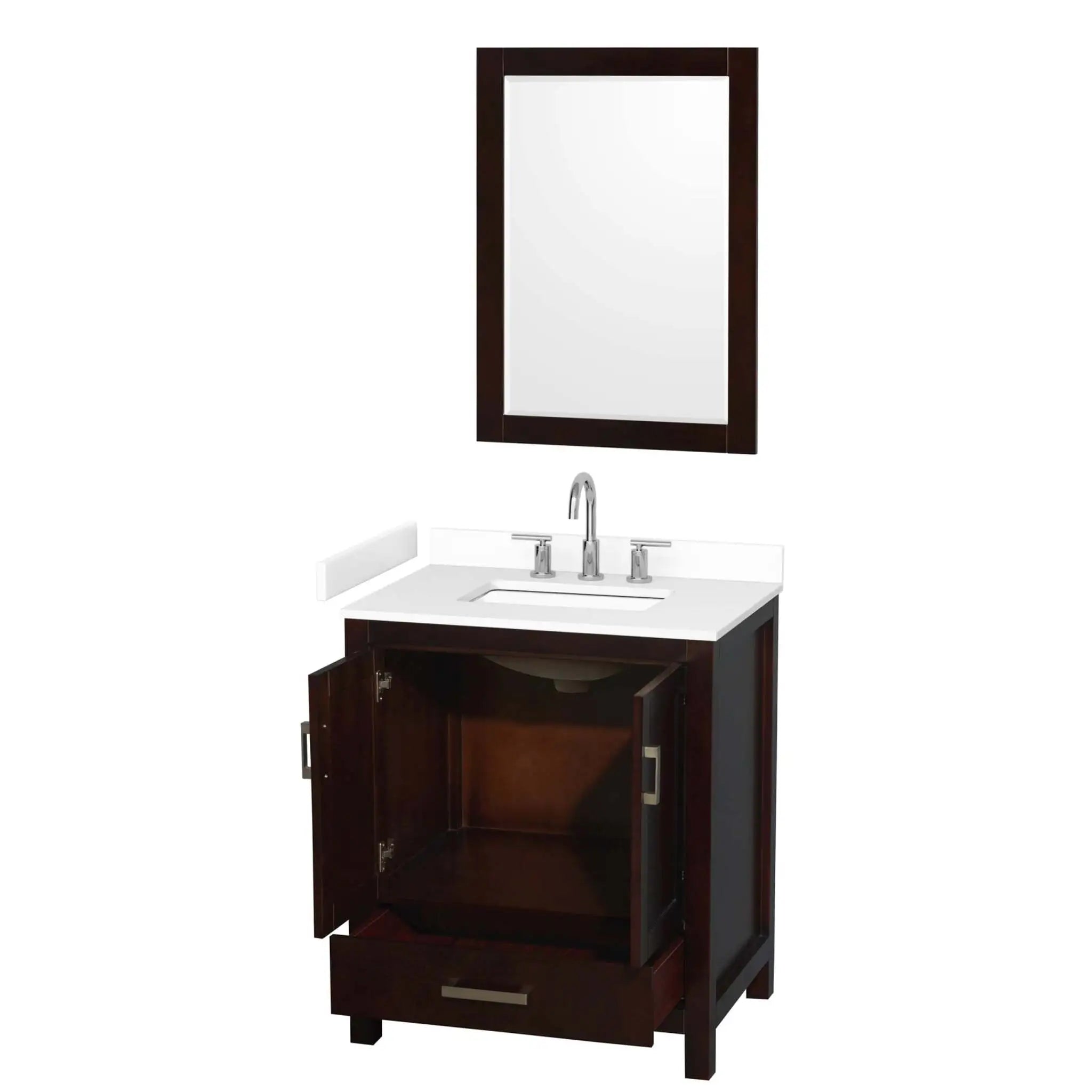 30" Sheffield Single Bathroom Vanity in Espresso with Brushed Chrome Trim & 24" Mirror by Wyndham