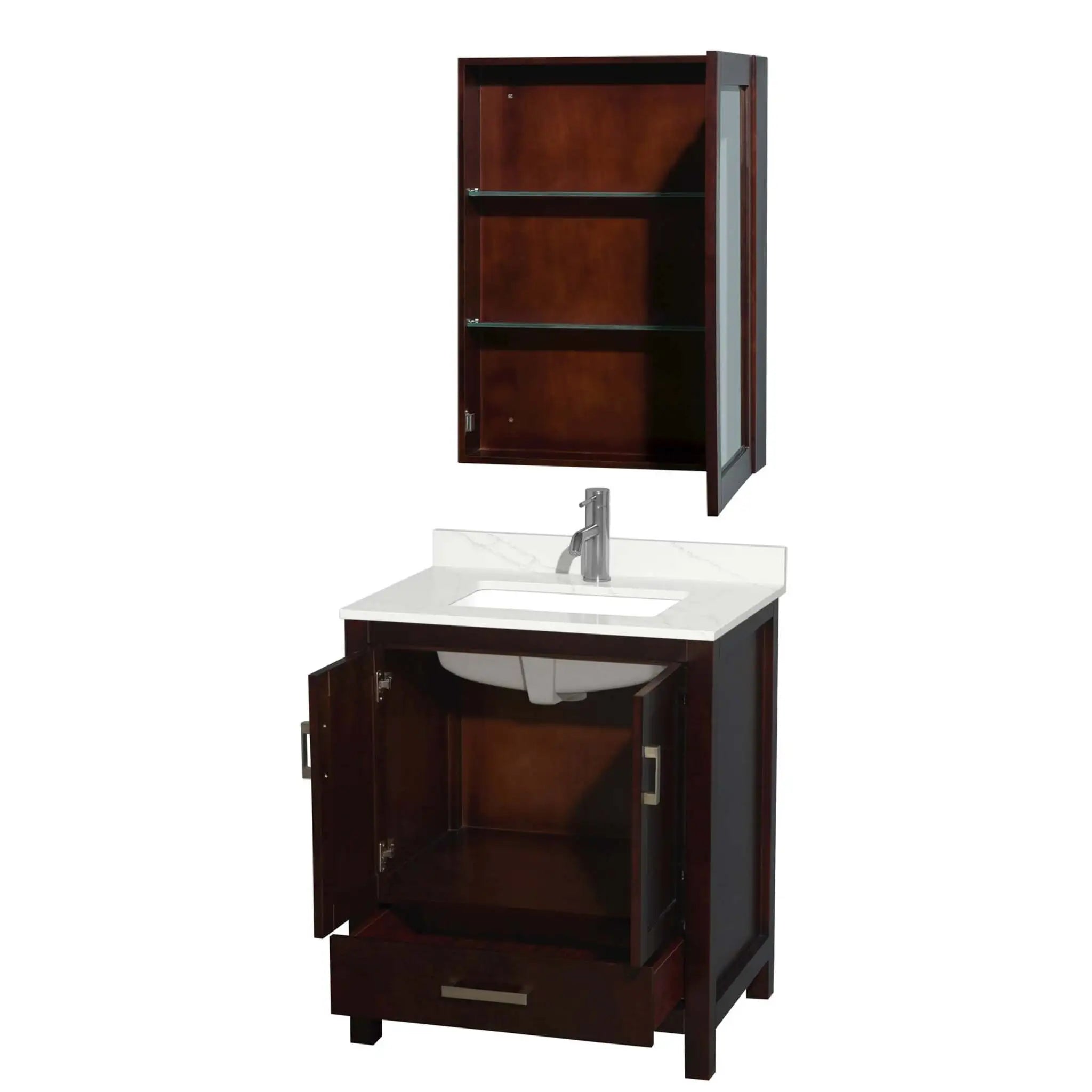 30" Sheffield Single Bathroom Vanity in Espresso with Brushed Chrome Trim & Medicine Cabinet by Wyndham