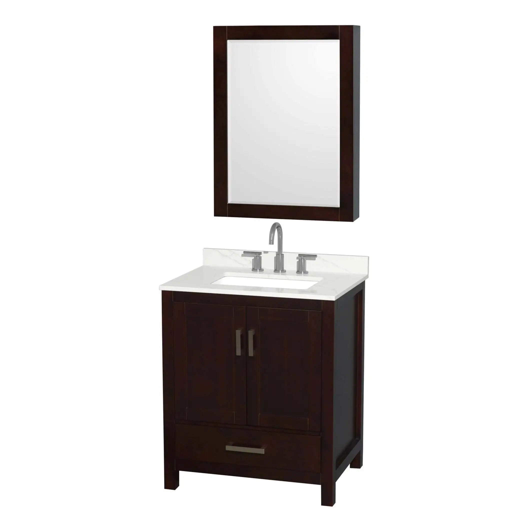 30" Sheffield Single Bathroom Vanity in Espresso with Brushed Chrome Trim & Medicine Cabinet by Wyndham