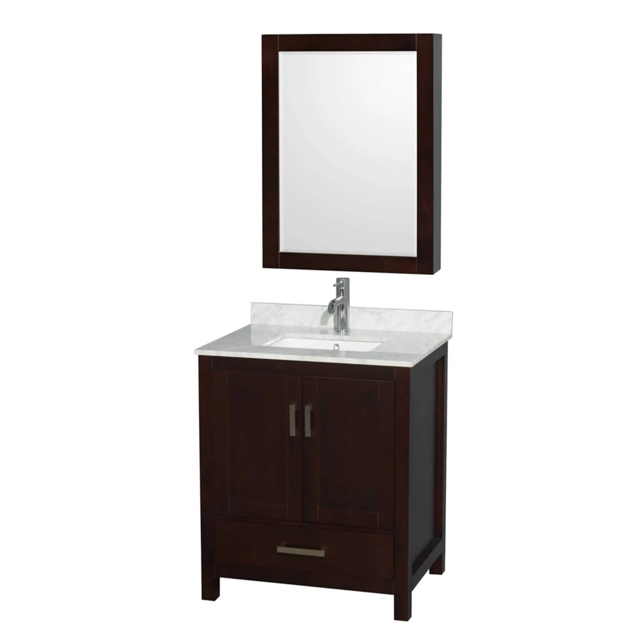 30" Sheffield Single Bathroom Vanity in Espresso with Brushed Chrome Trim & Medicine Cabinet by Wyndham