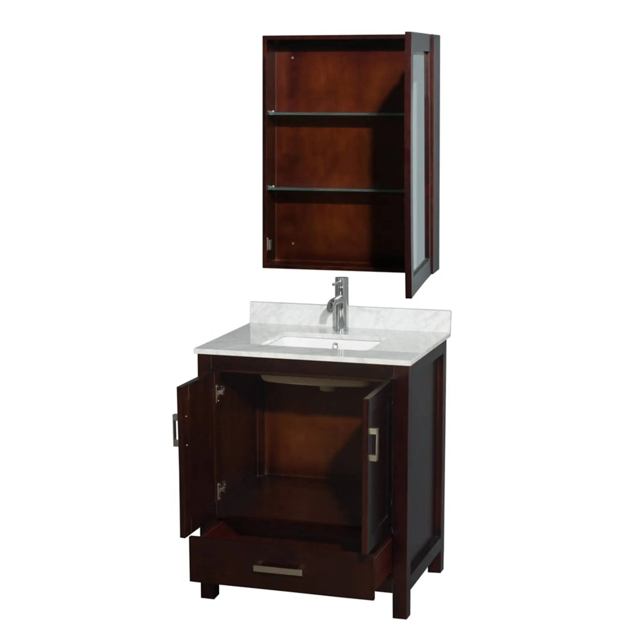 30" Sheffield Single Bathroom Vanity in Espresso with Brushed Chrome Trim & Medicine Cabinet by Wyndham