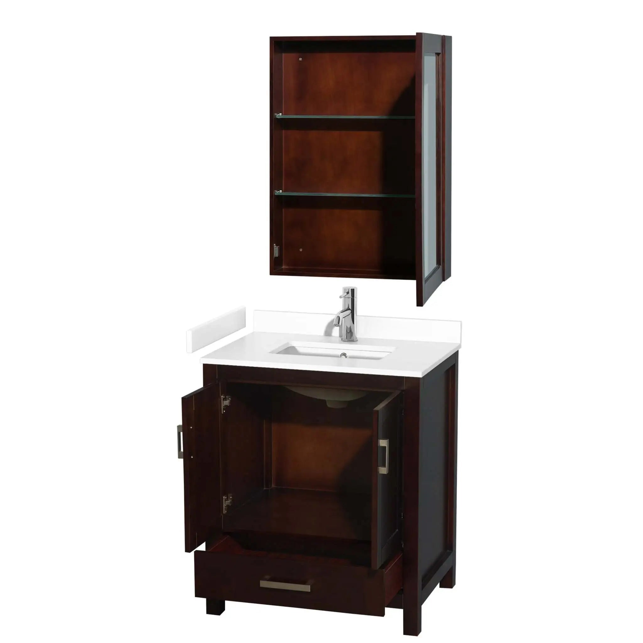 30" Sheffield Single Bathroom Vanity in Espresso with Brushed Chrome Trim & Medicine Cabinet by Wyndham