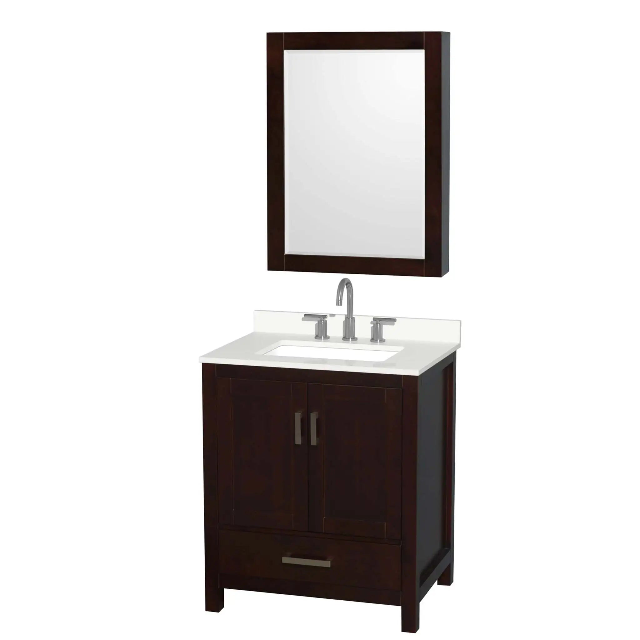 30" Sheffield Single Bathroom Vanity in Espresso with Brushed Chrome Trim & Medicine Cabinet by Wyndham