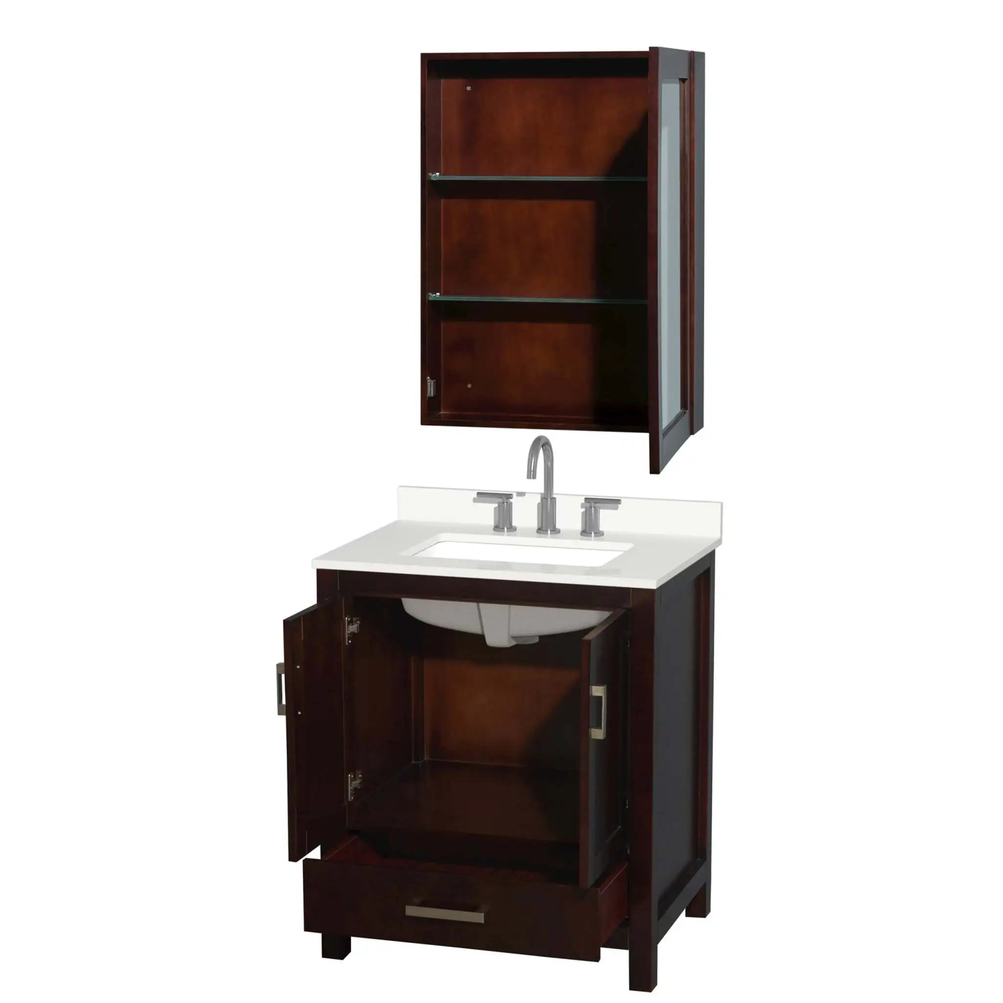 30" Sheffield Single Bathroom Vanity in Espresso with Brushed Chrome Trim & Medicine Cabinet by Wyndham