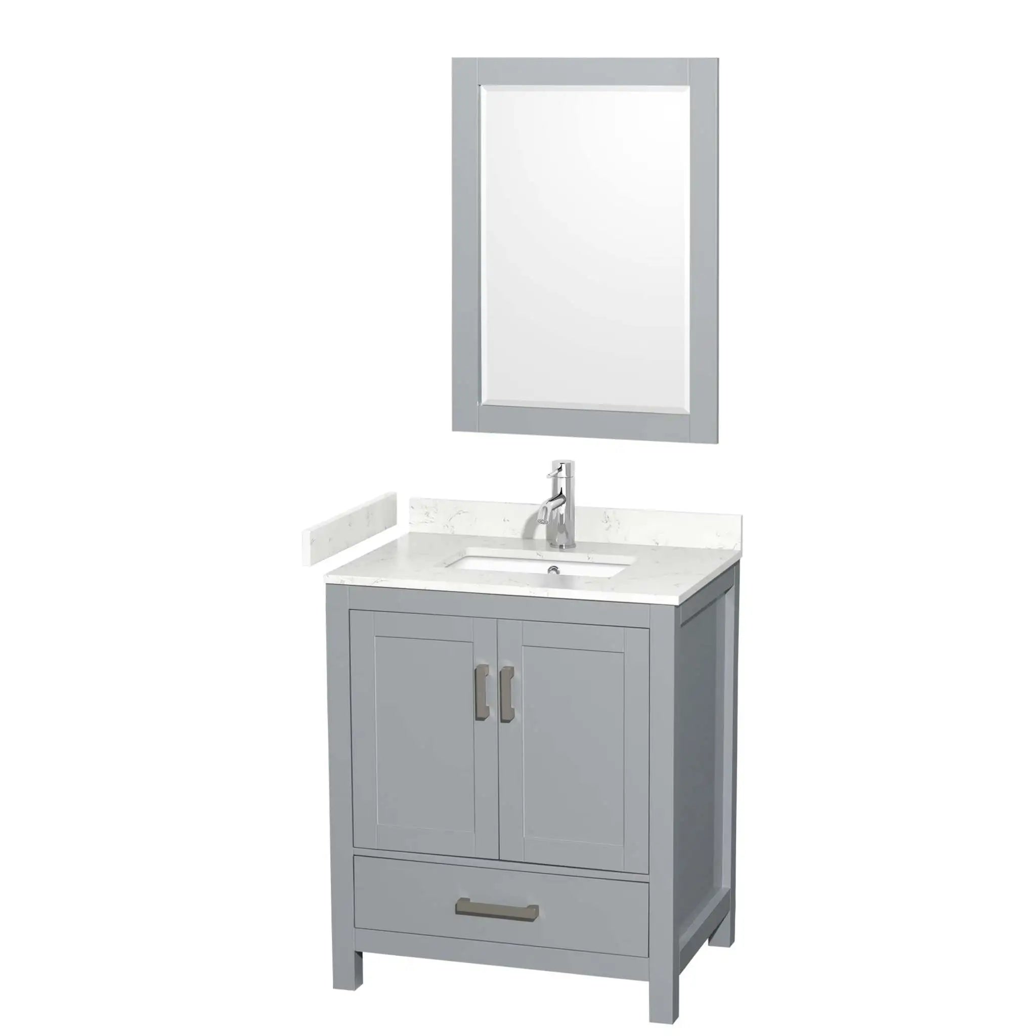 30" Sheffield Single Bathroom Vanity in Gray with Brushed Chrome Trim & 24" Mirror by Wyndham